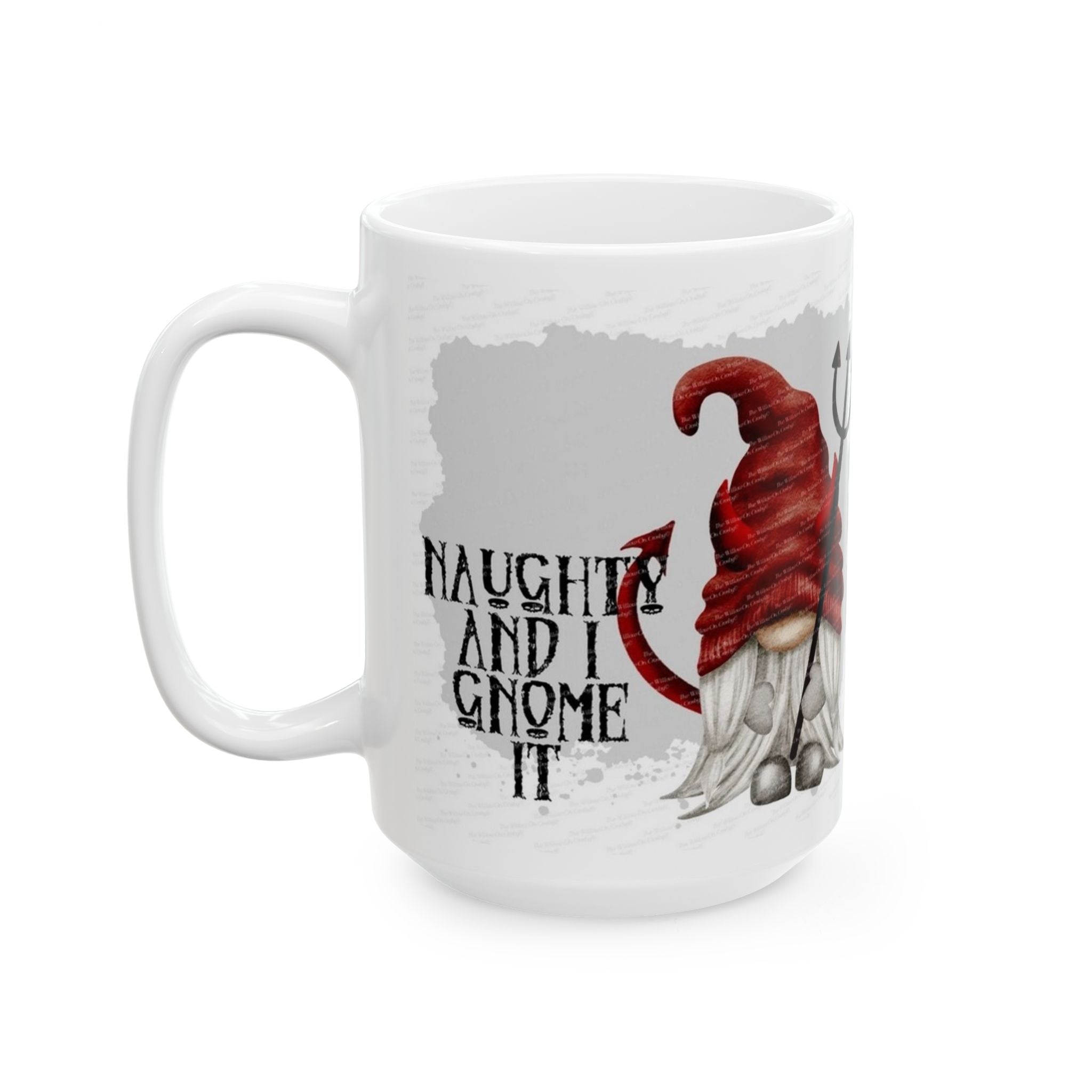 Naughty and I Gnome It - Red Devil Gnome Ghost Halloween Mug Drinkware Design (11oz, 15oz)