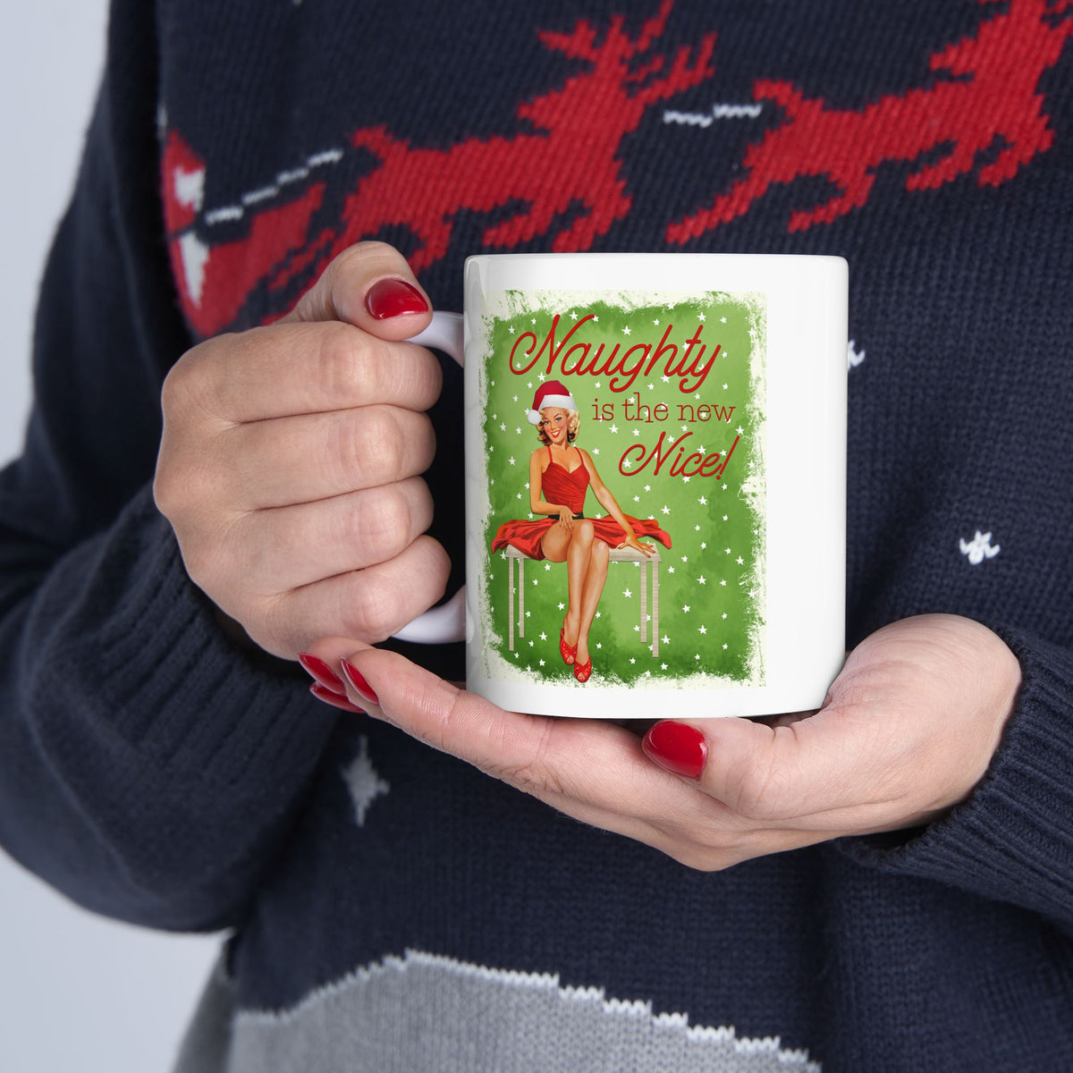 Naughty Is The New Nice – Funny Vintage Christmas Pinup Mug (11oz, 15oz)