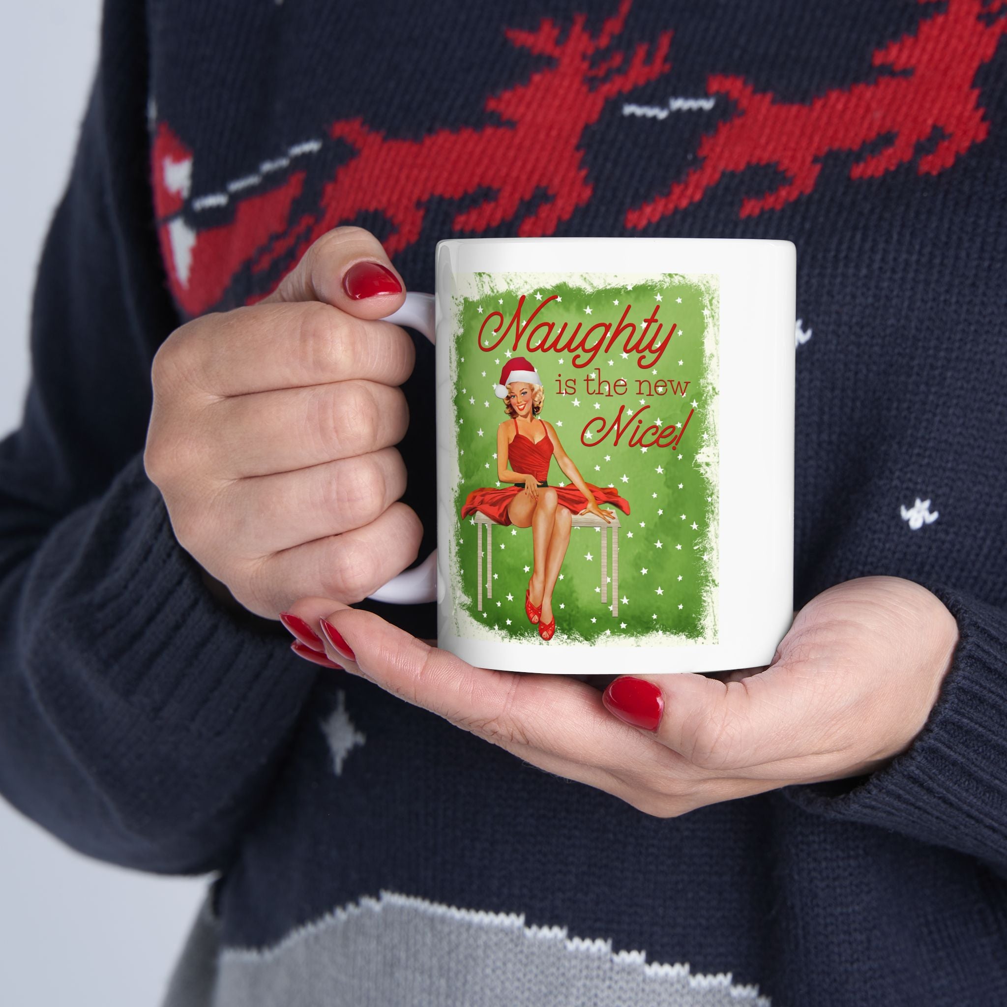 Naughty Is The New Nice – Funny Vintage Christmas Pinup Mug (11oz, 15oz)