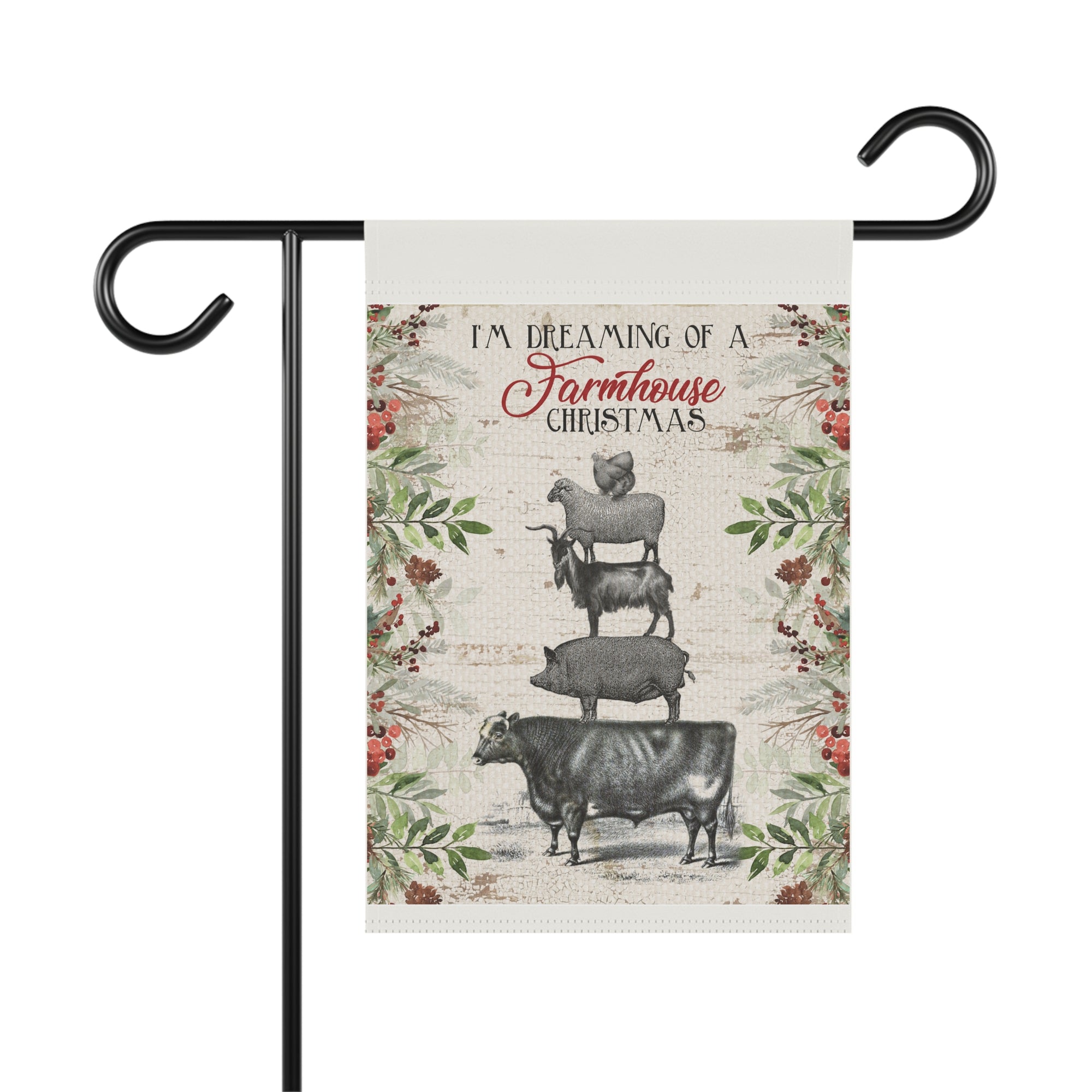 I'm Dreaming of a Farmhouse Christmas vintage farm animal garden flag with cow pig and sheep, 12x18 winter yard decor