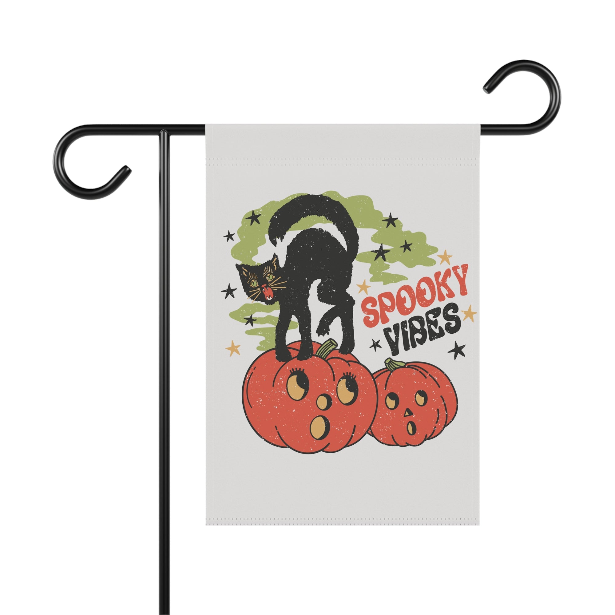 Spooky Vibes black cat and vintage pumpkins Halloween garden flag, 12x18 fall yard decor