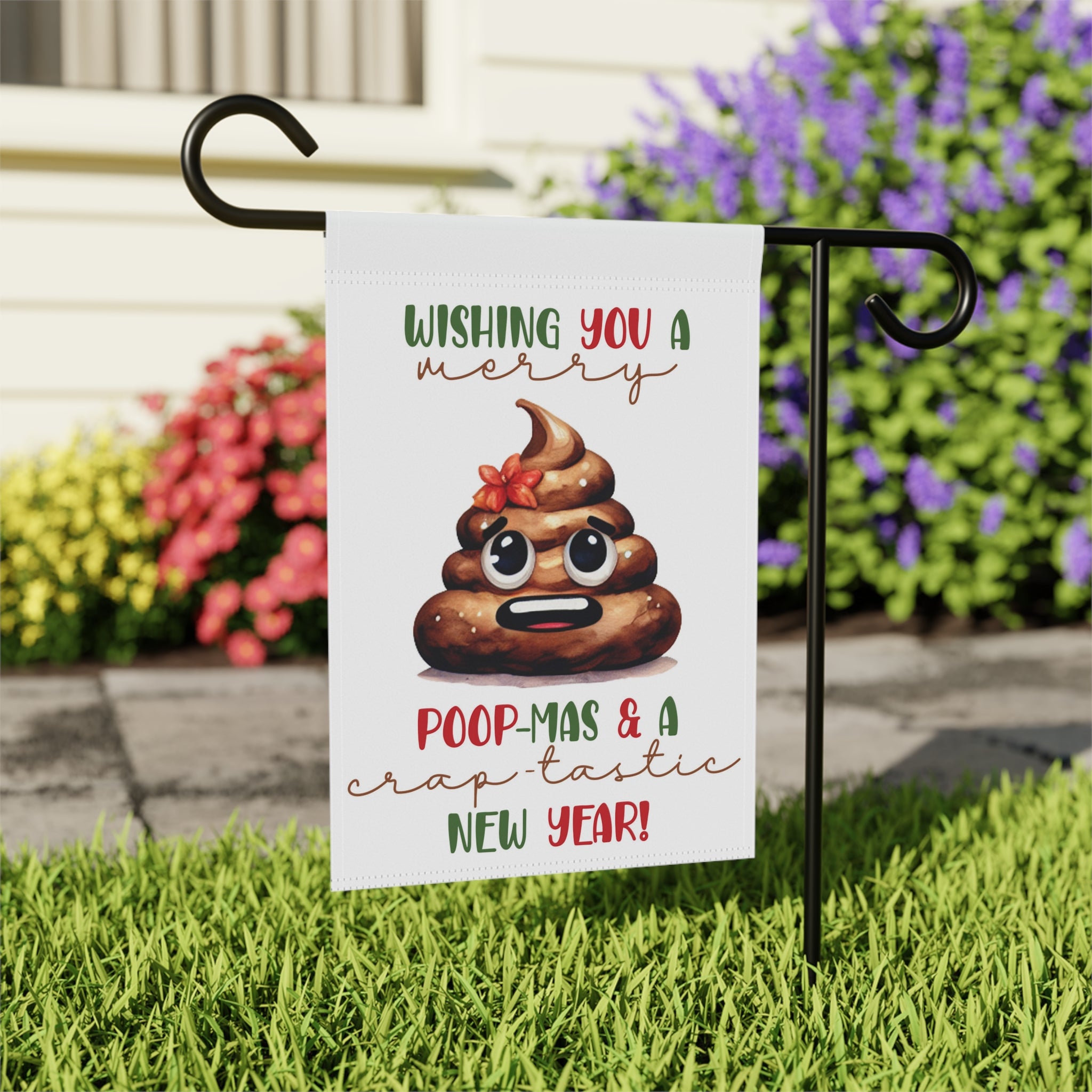 Wishing You A Crap-tastic New Year Christmas Poop Emoji Garden Flag 12x18 Sarcastic Winter Yard Decor