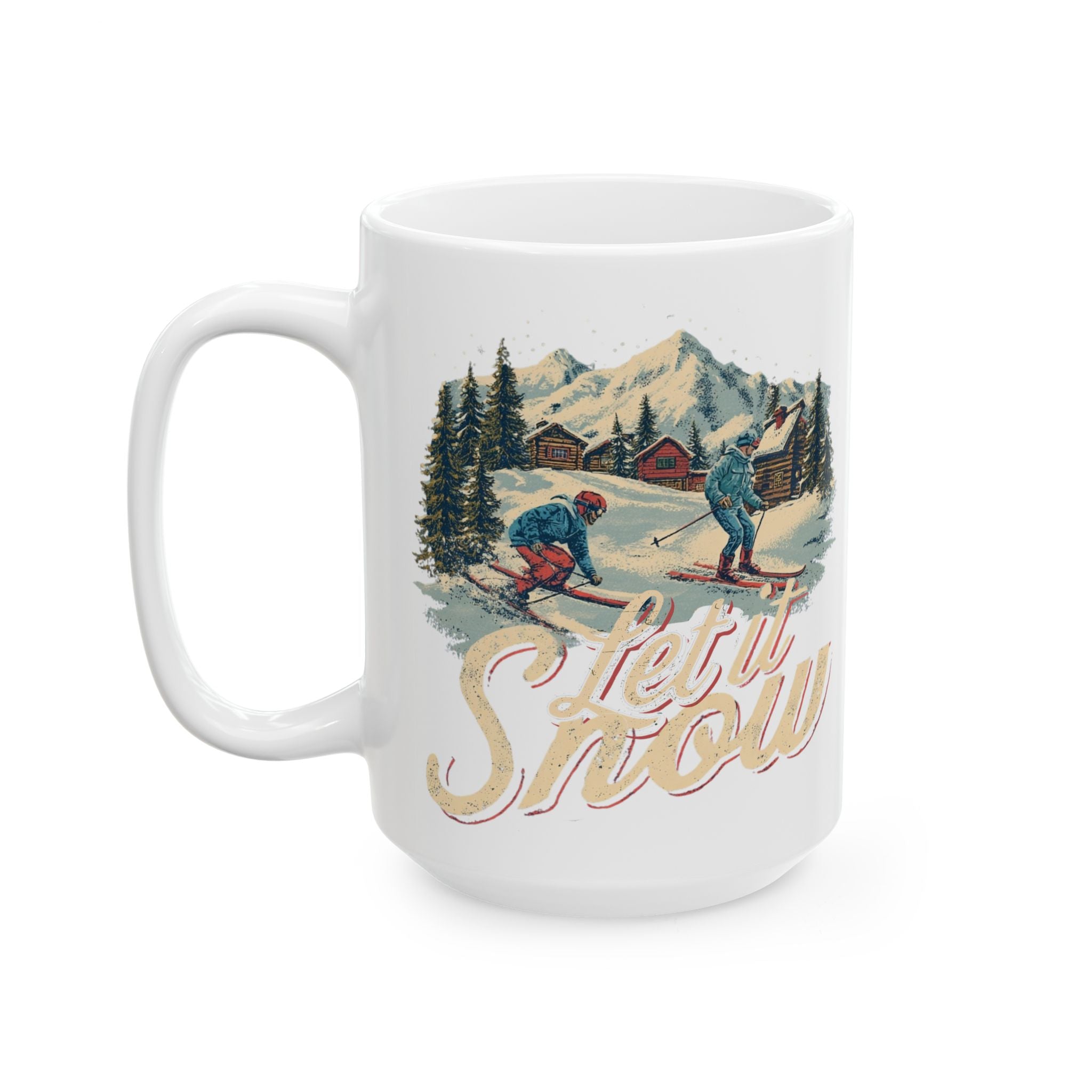 Vintage Snowy Cabin Ceramic Mug — Rustic Winter Landscape Coffee Cup (11oz/15oz)
