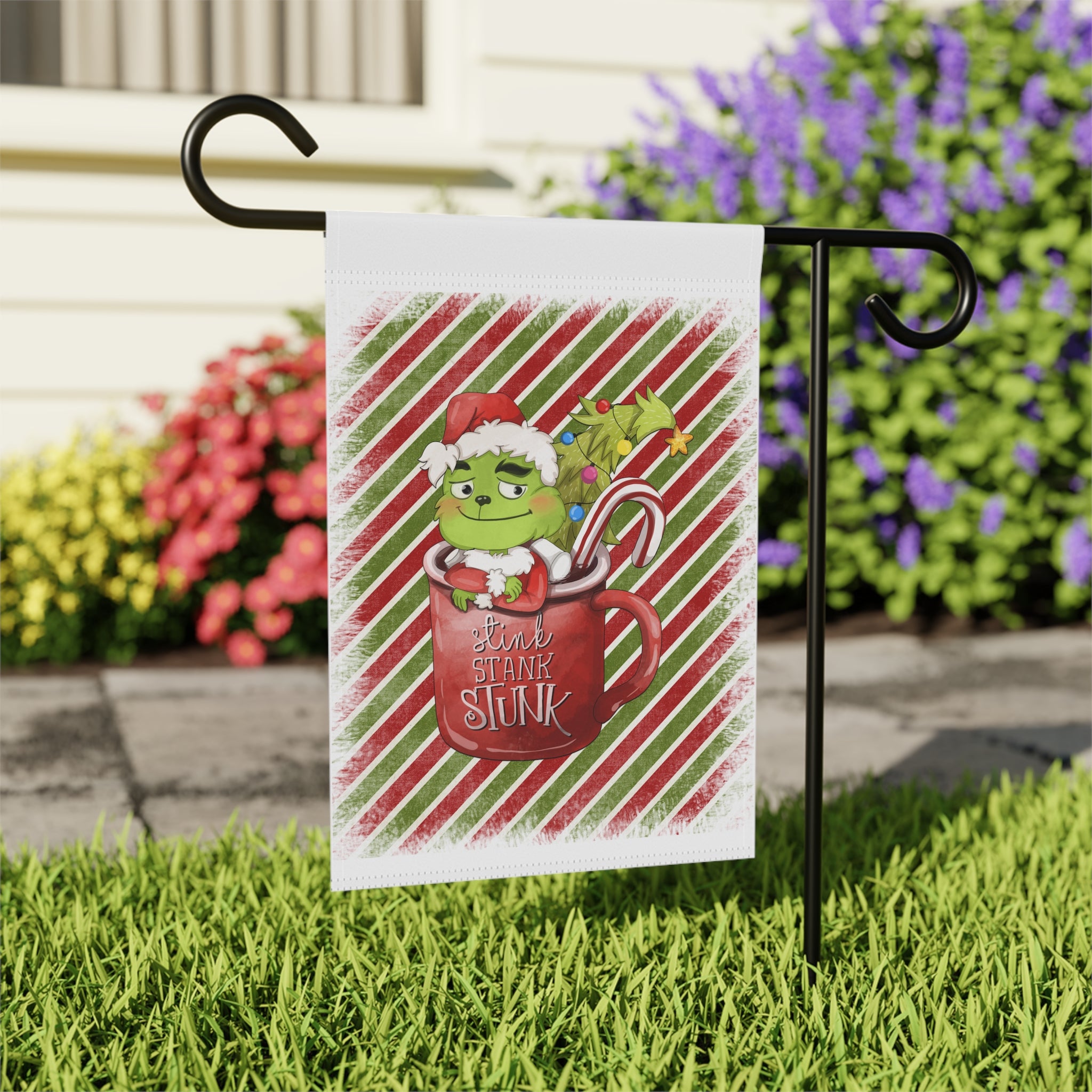 Stink Stank Stunk Grouch Christmas Garden Flag 12x18 – Funny Winter House Yard Decor
