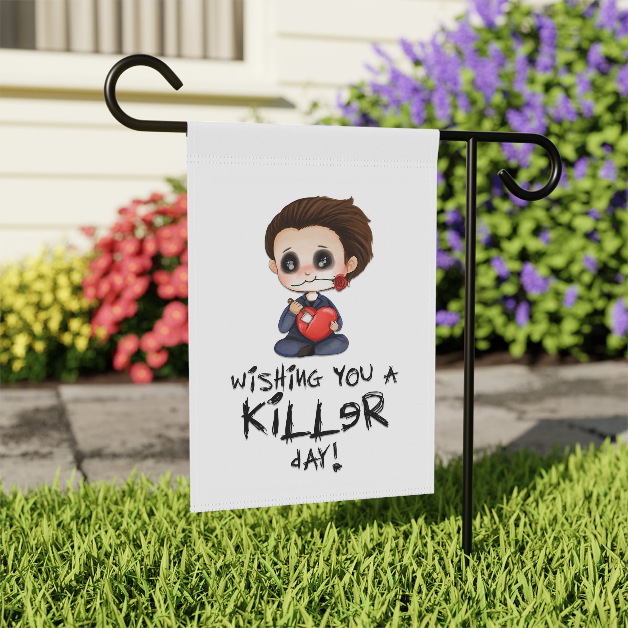 Wishing You A Killer Day Garden Flag 12x18 – Cute Horror Yard Decor