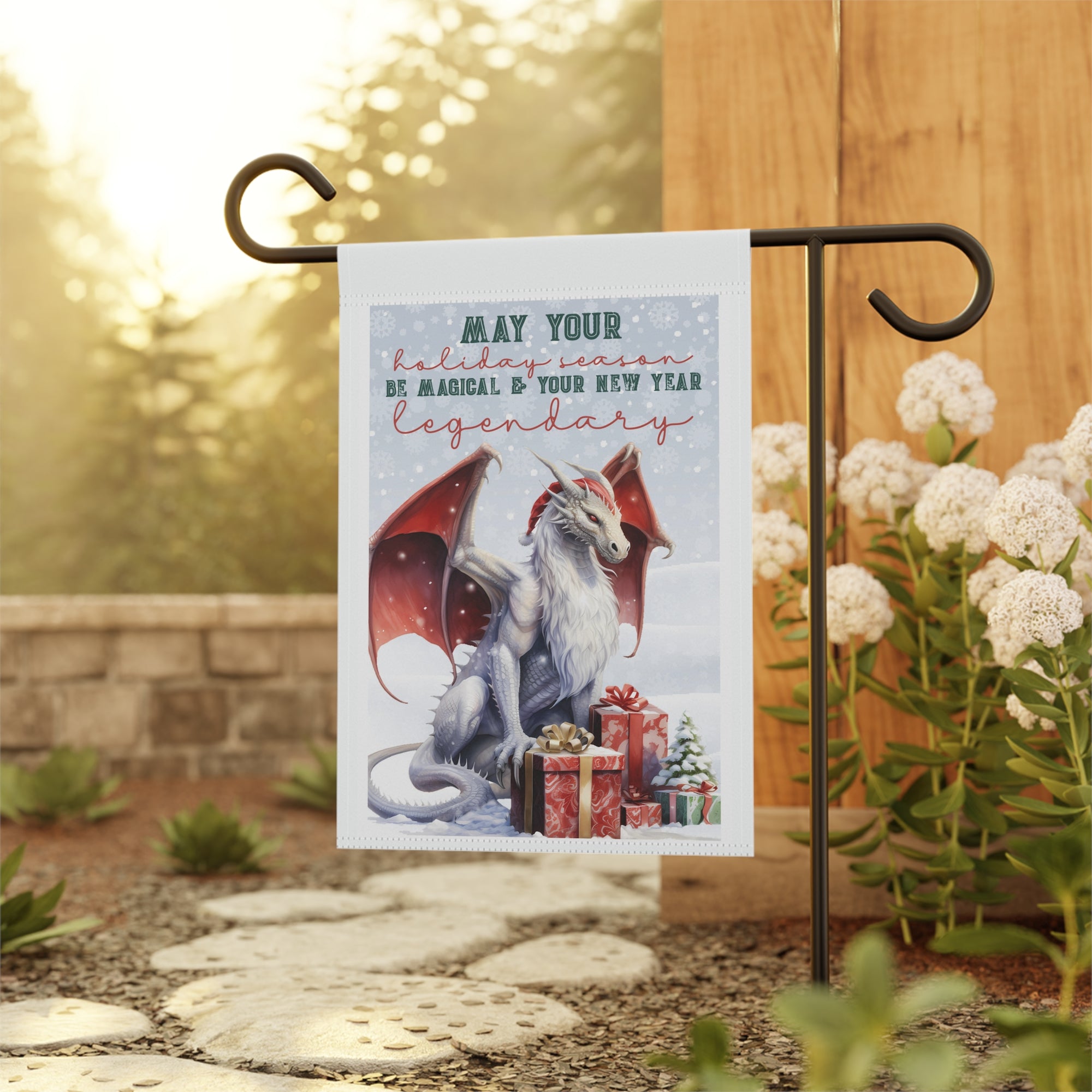 Magical and Legendary Dragon Christmas Garden Flag 12x18 Beautiful Winter House Yard Decor