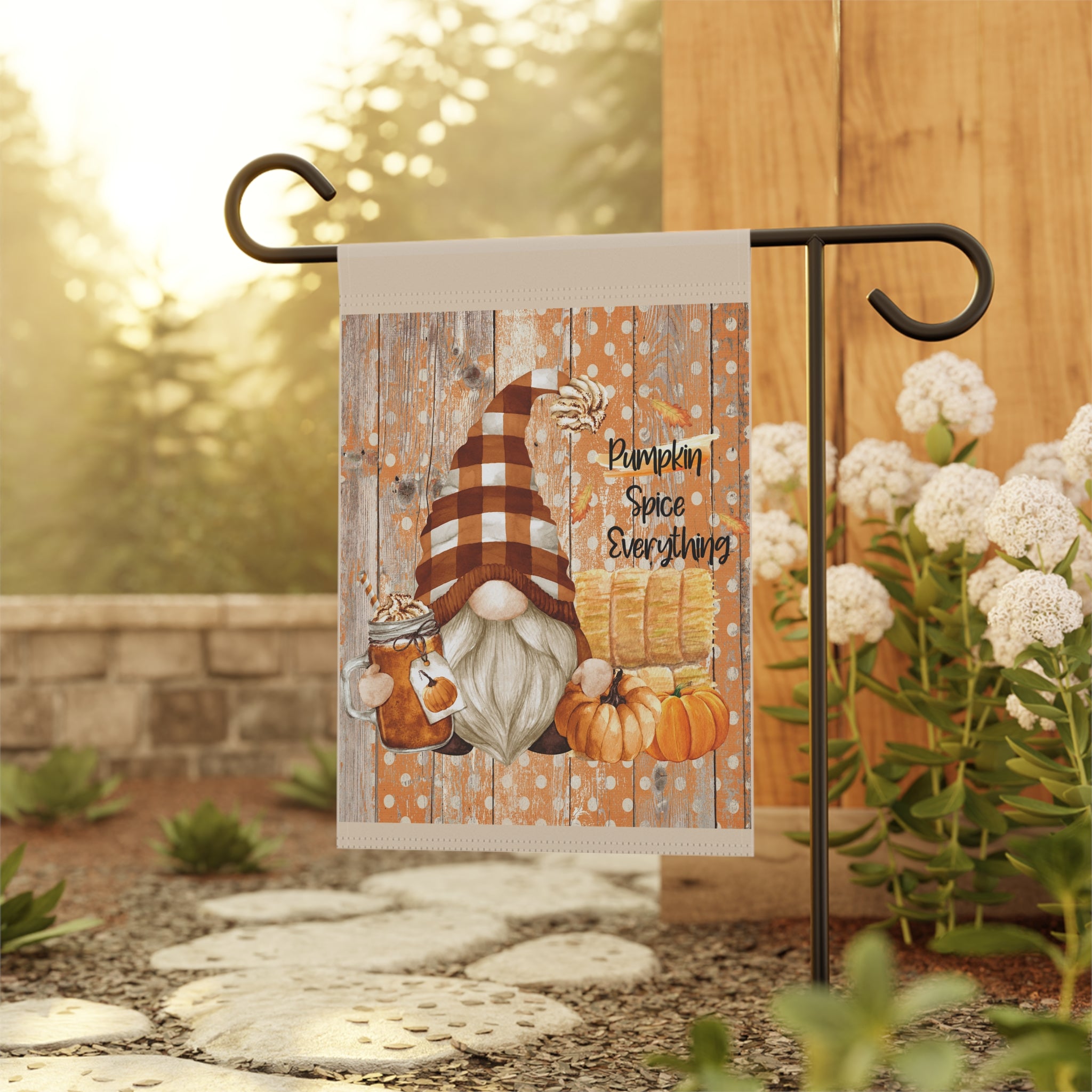 Pumpkin Spice Everything Garden Flag 12x18 – Autumn Gnome Fall House Yard Decor