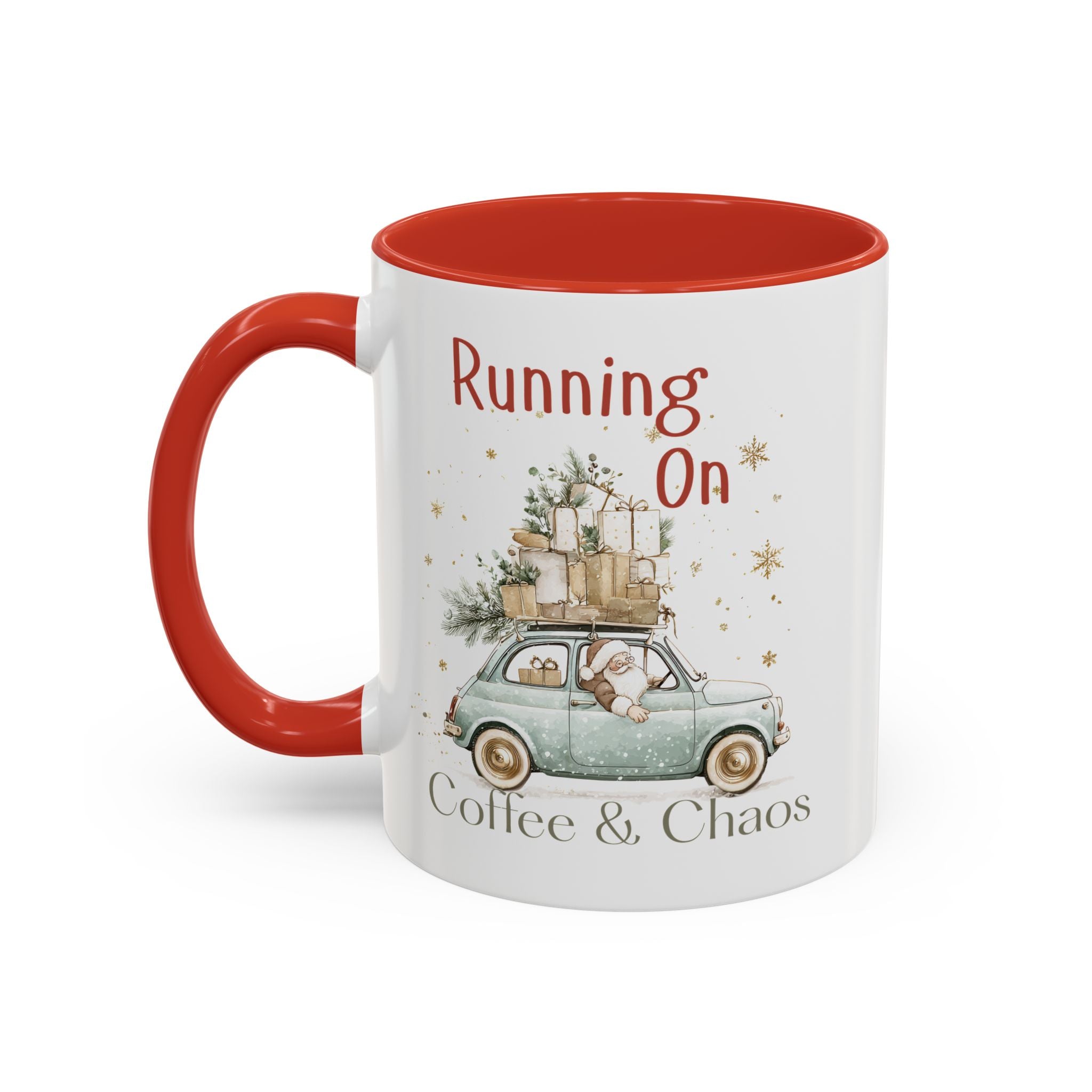 "Running On Coffee & Chaos" Vintage Christmas Holiday Vibe Mug