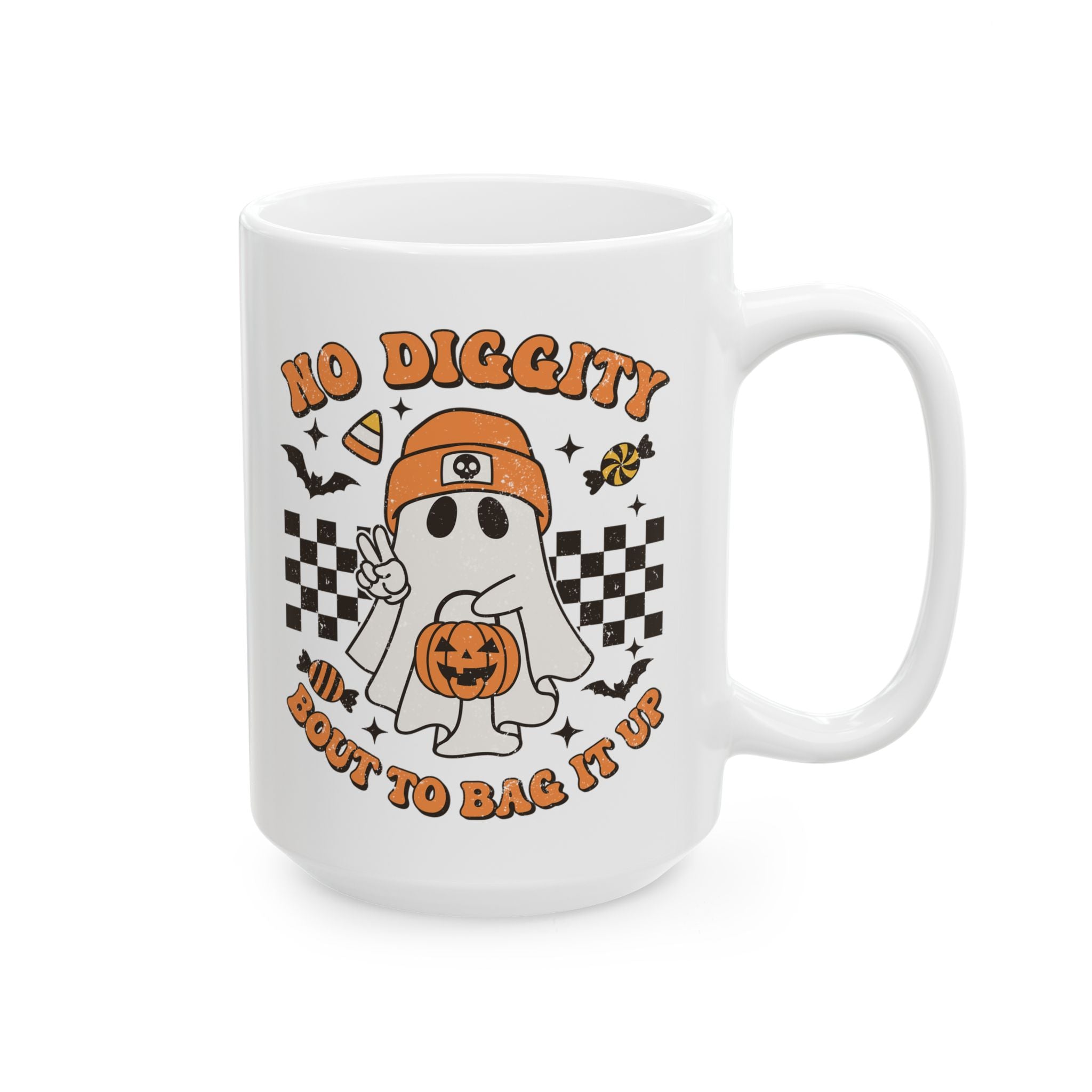 No Diggity, Bout To Bag It Up – Funny Retro Ghost Halloween Coffee Mug (11oz, 15oz)
