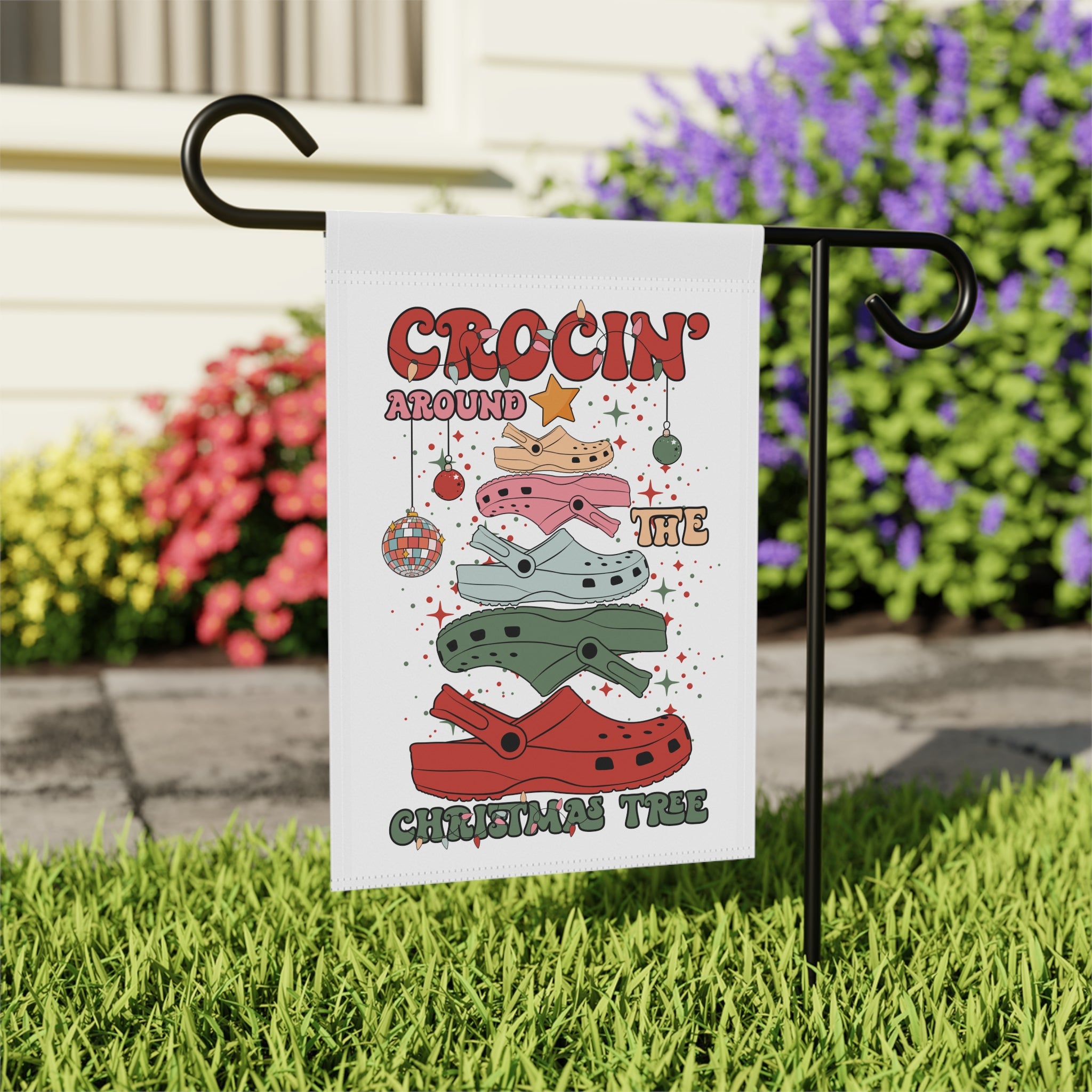 Crocin' Around the Christmas Tree Garden Flag 12x18 – Winter House Yard Decor