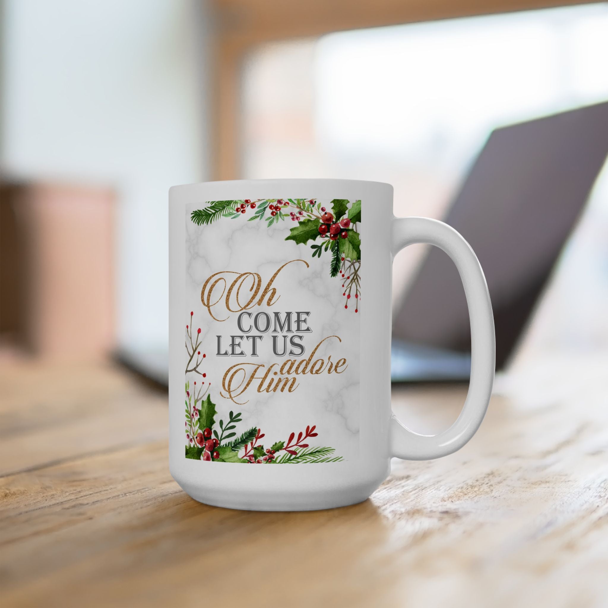 Oh Come Let Us Adore Him – Christian Christmas Coffee Mug (11oz, 15oz)