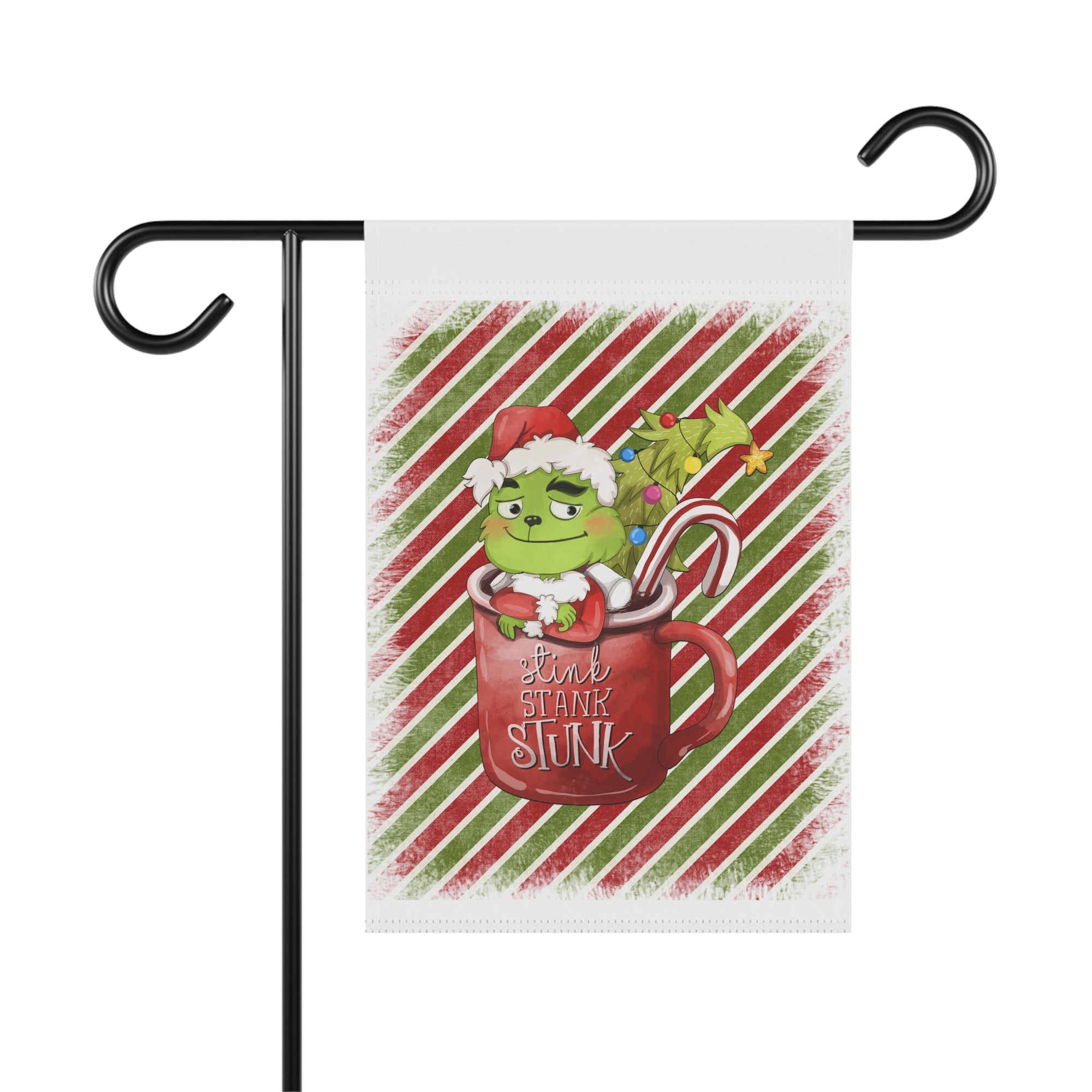 Stink Stank Stunk funny grouchy green character Christmas garden flag, 12x18 winter yard decor