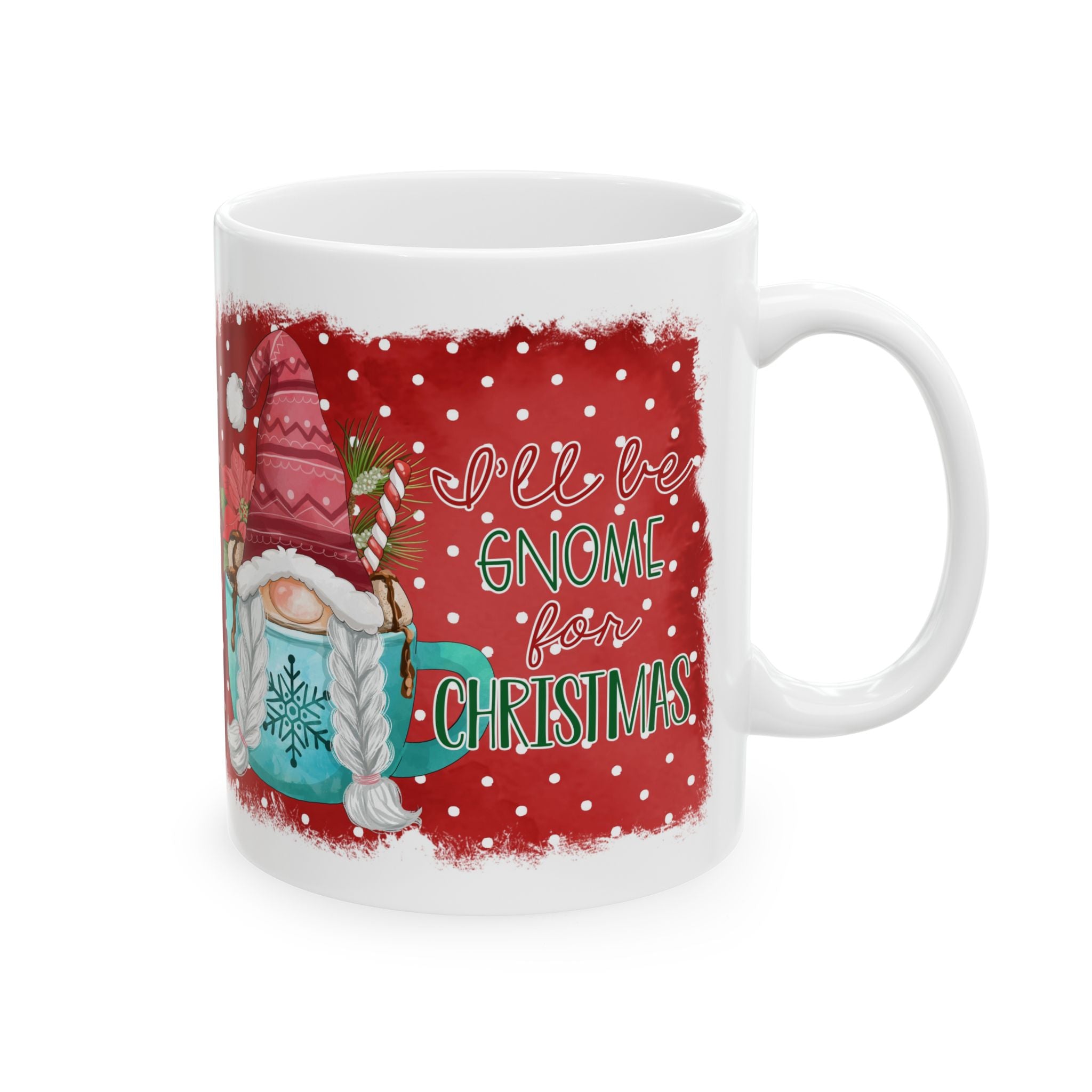 I'll Be Gnome for Christmas Polka Dot Mug Drinkware Design (11oz, 15oz)