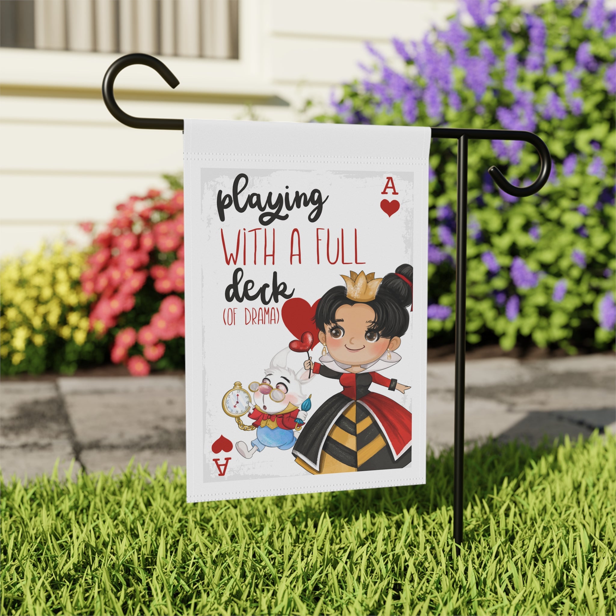 Playing with Deck of Drama Garden Flag 12x18 – Funny Wonderland Queen Hearts Family Yard Decor