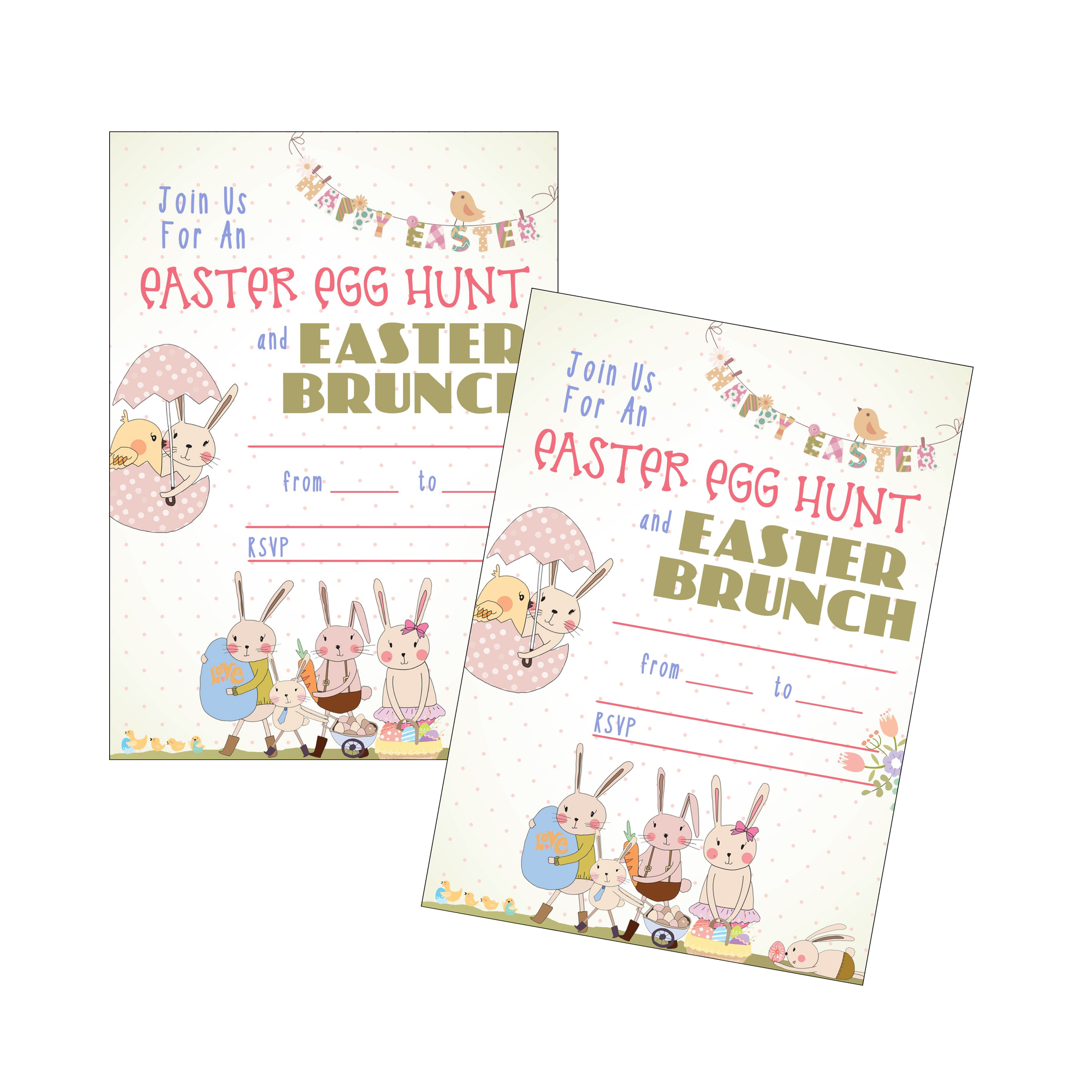 Whimsical Easter Brunch Egg Hunt Party Invitation - Digital Download
