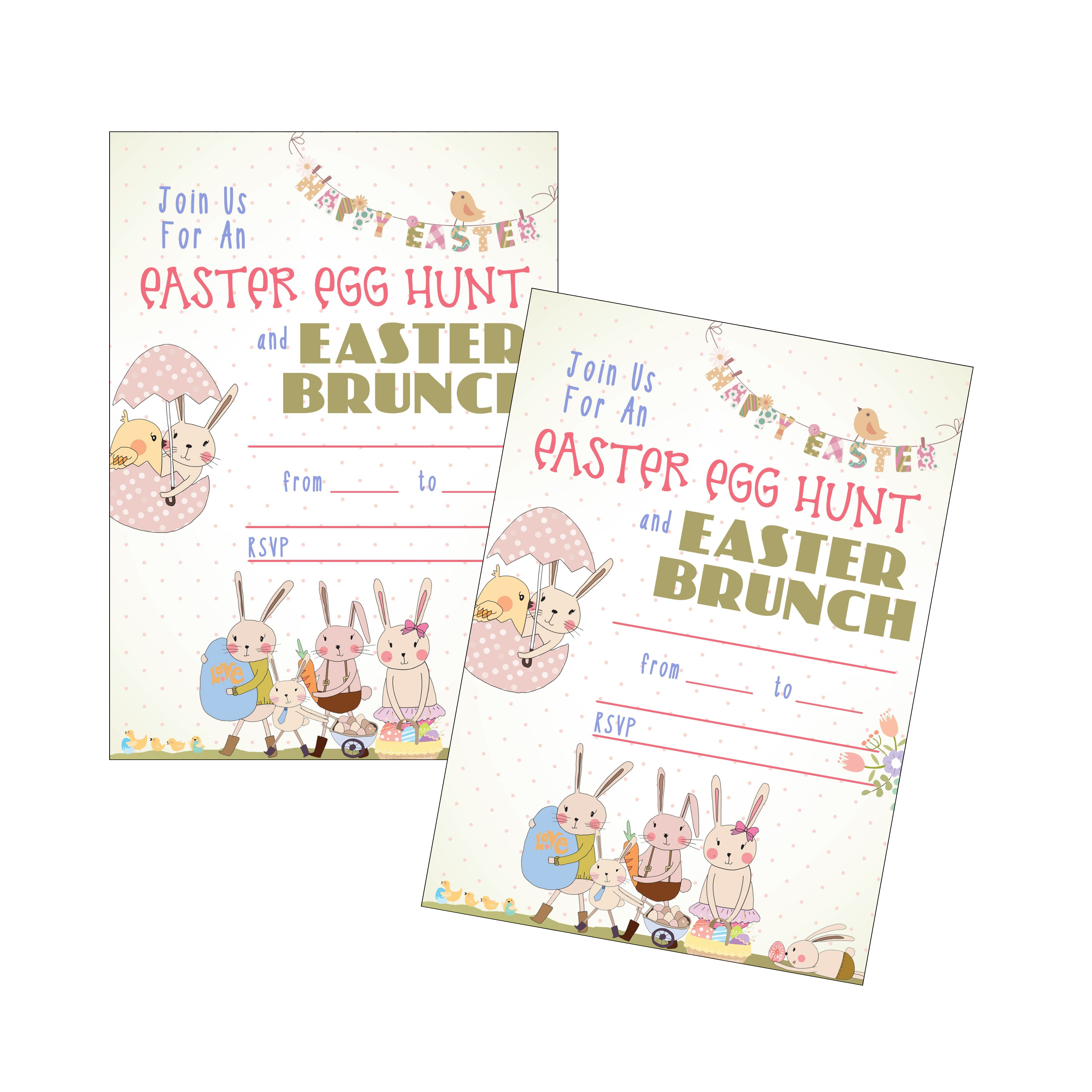 Whimsical Easter Brunch Egg Hunt Party Invitation - Digital Download