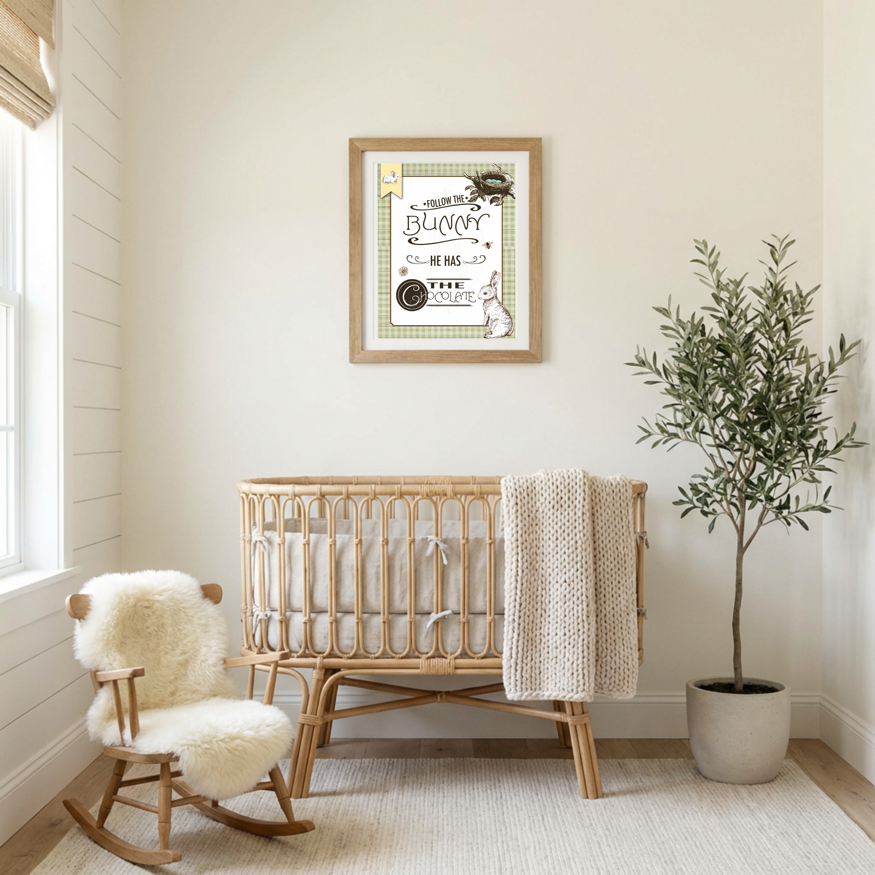 Follow The Bunny He Has The Chocolate Wall Art Print 8x10 Decoration Picture - Digital Download