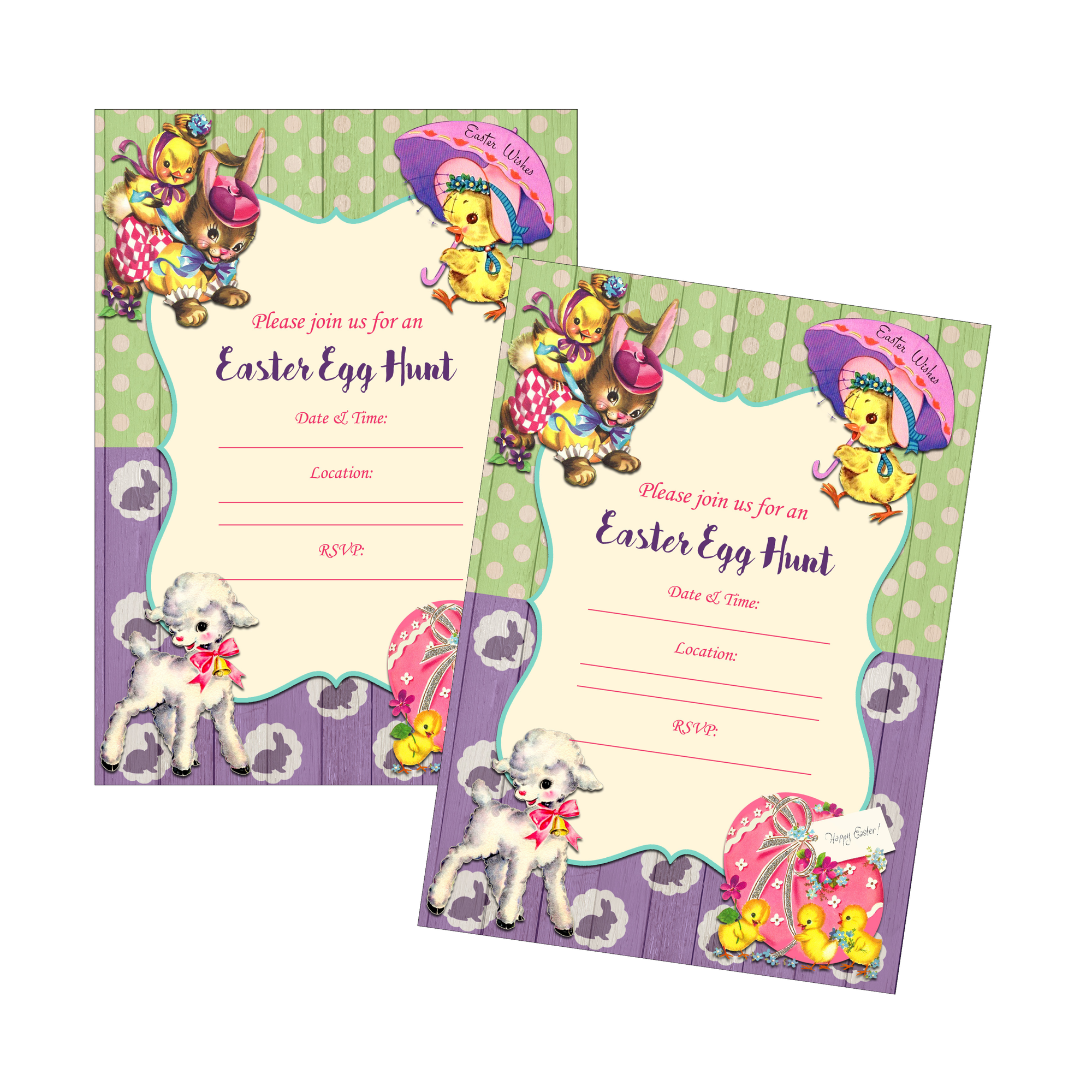 Retro Easter Egg Hunt Party Supply Invitation - Digital Download