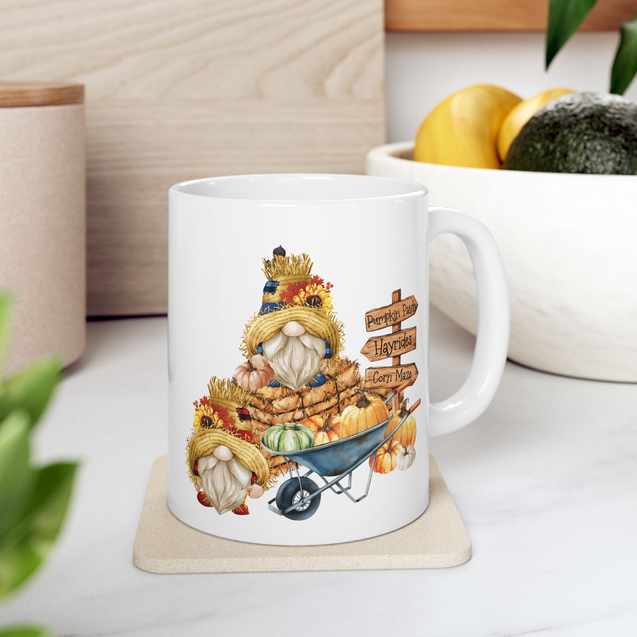 Harvest Gnome Pumpkin Patch Hayrides – Rustic Fall Coffee Mug (11oz, 15oz)