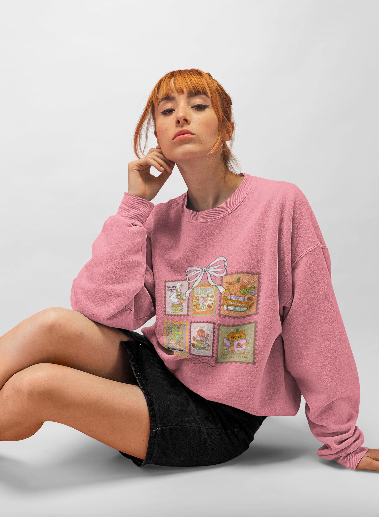 Vintage Fall Cozy Reading Book Club Stamp Design Crewneck Sweatshirt - Team Stay Inside and Read