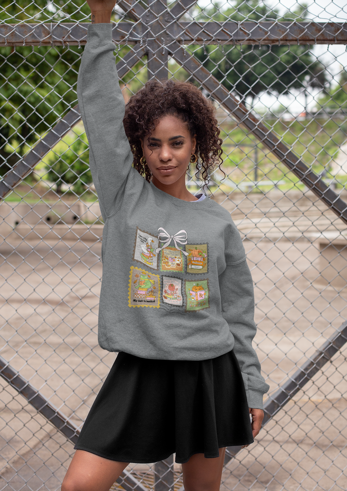 Vintage Fall Cozy Reading Book Club Stamp Design Crewneck Sweatshirt - Team Stay Inside and Read