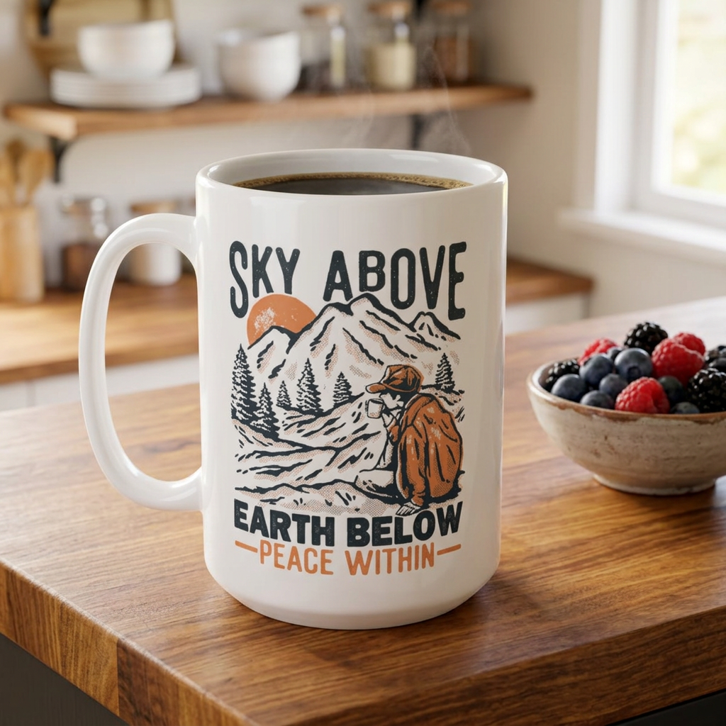 Sky Above, Earth Below, Peace Within – Outdoor Adventure Coffee Mug (11oz, 15oz)