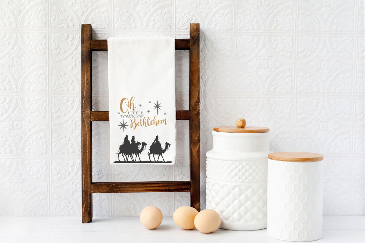 Oh Little Town of Bethlehem Tea Towel — Christmas Nativity Kitchen Towel