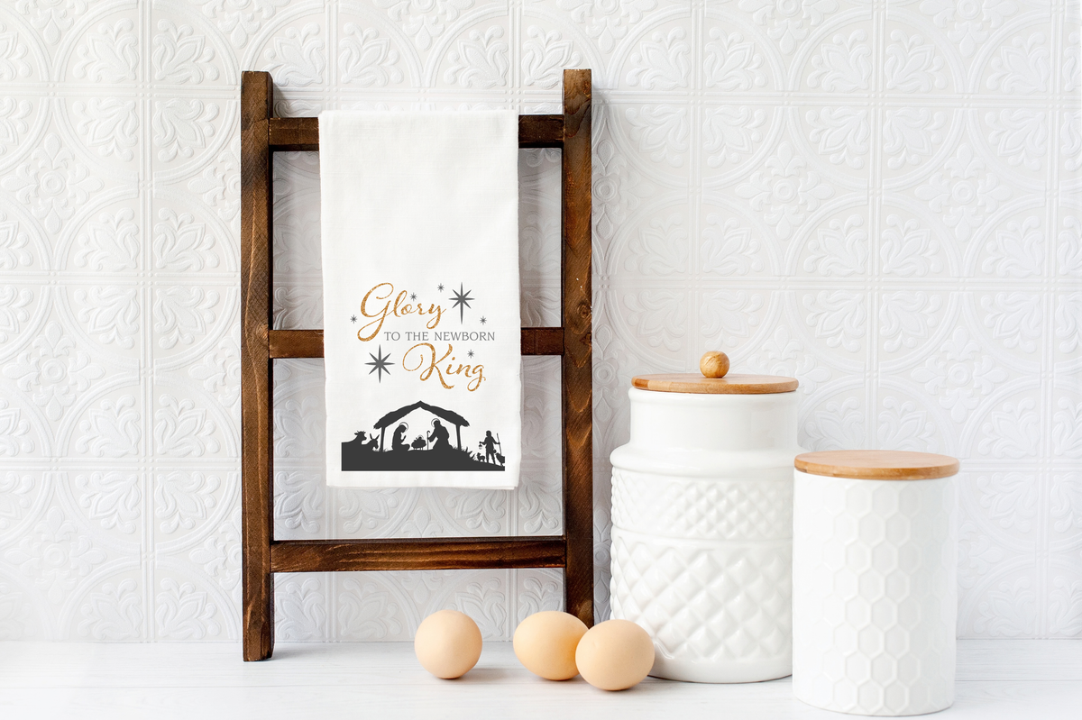 Nativity 'Glory to the Newborn King' Tea Towel