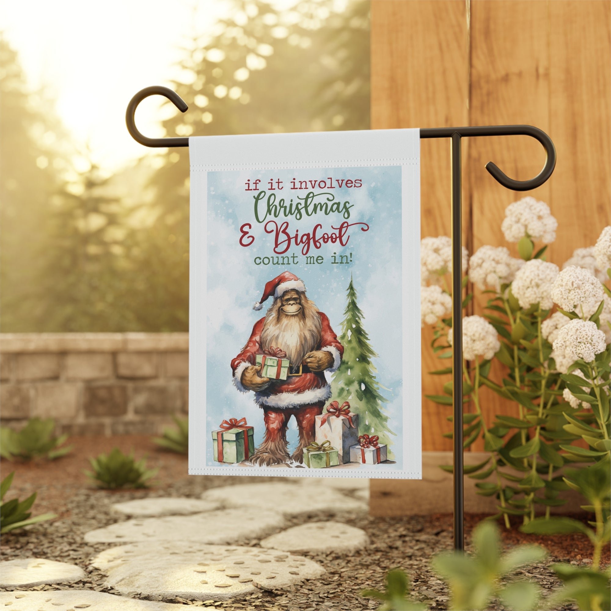 If It Involves Christmas and Bigfoot I'm In Garden Flag 12x18 Winter House Yard Decor