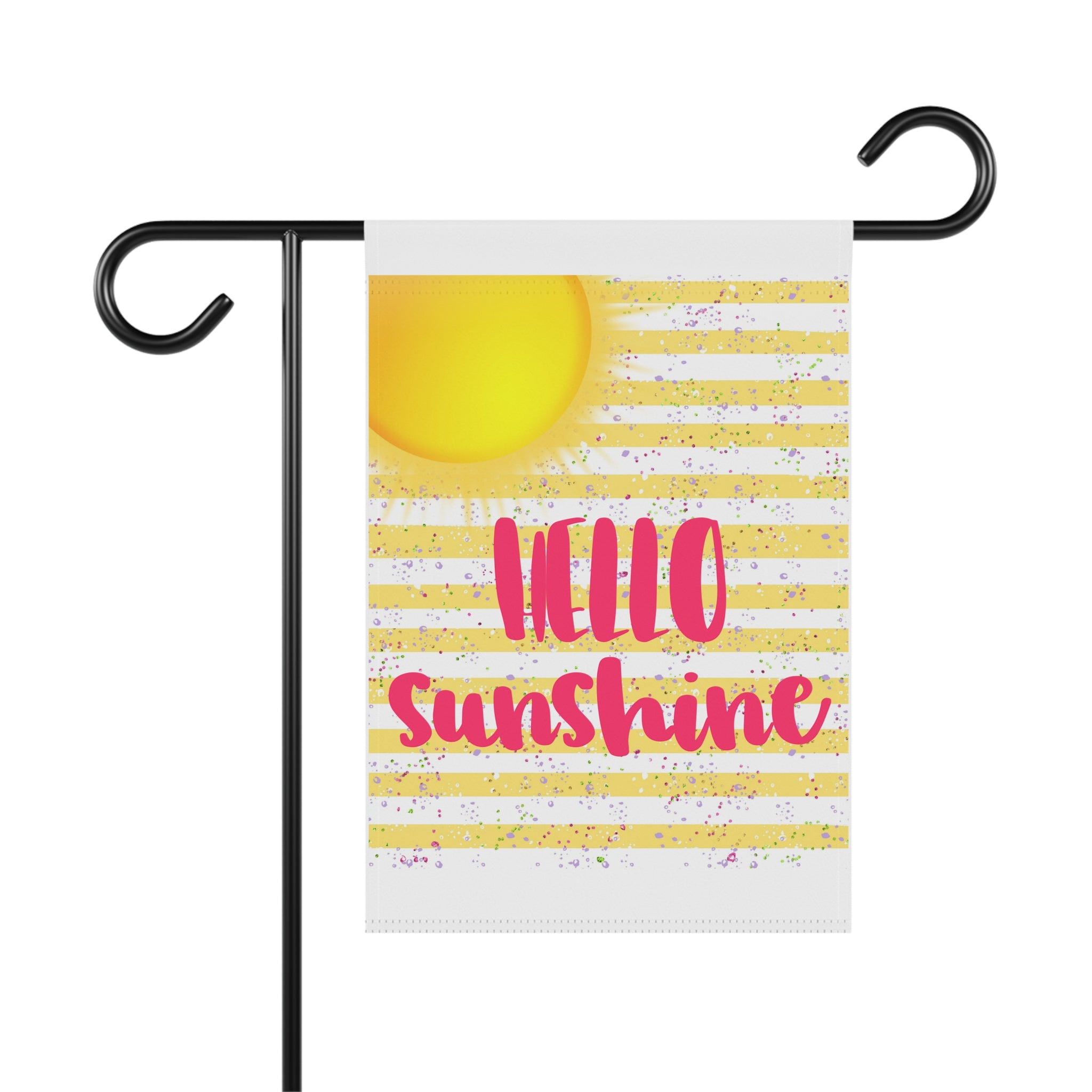 Hello Sunshine yellow summer garden flag with bright cheerful design