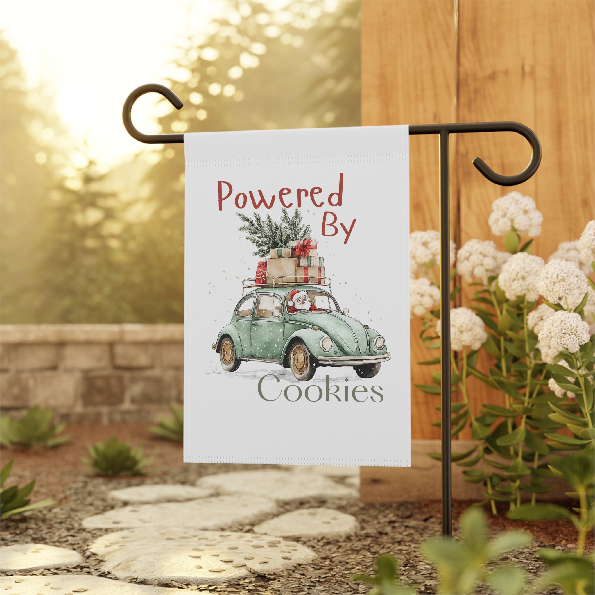 "Powered By Cookies" Vintage Car Christmas Yard Banner Garden Flag