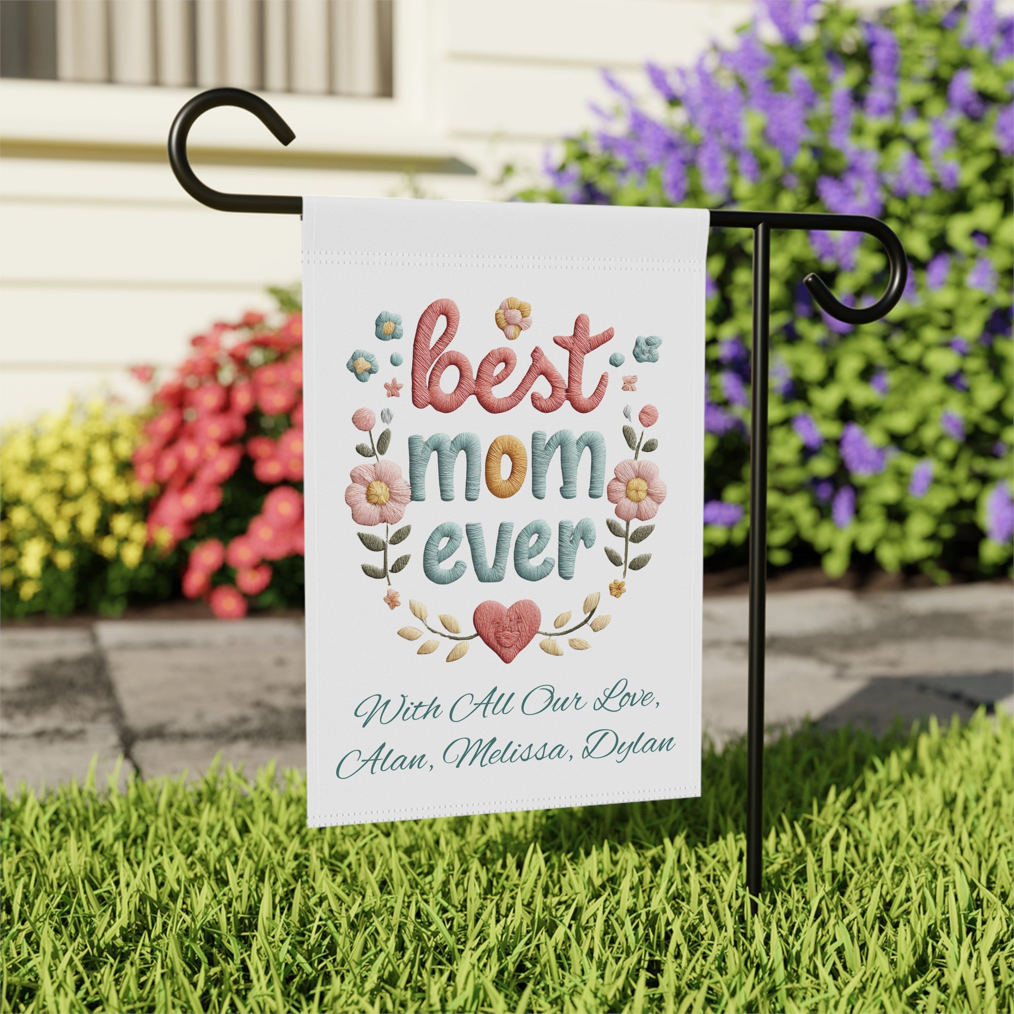 Best Mom Ever Garden & House Banner — Personalized Faux Knit Mother's Day Flag