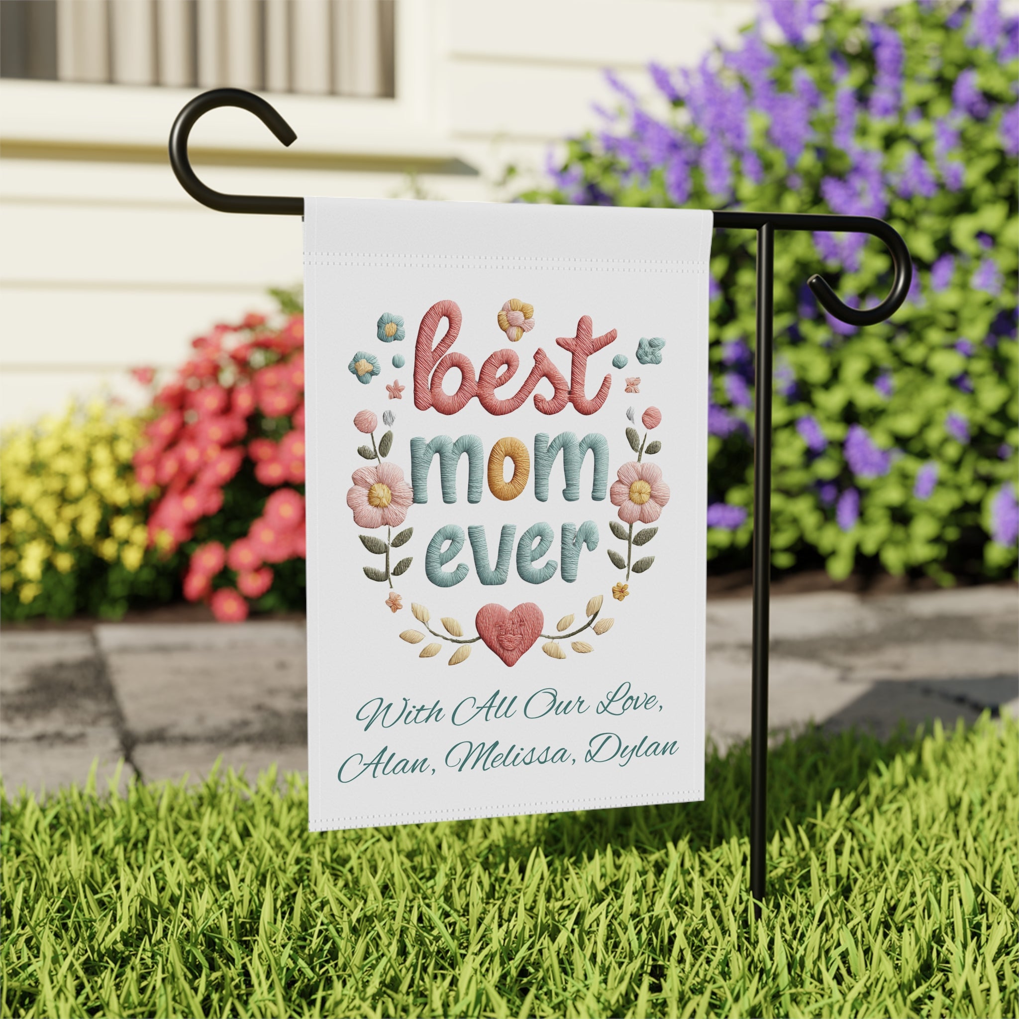 Best Mom Ever Garden & House Banner — Personalized Faux Knit Mother's Day Flag