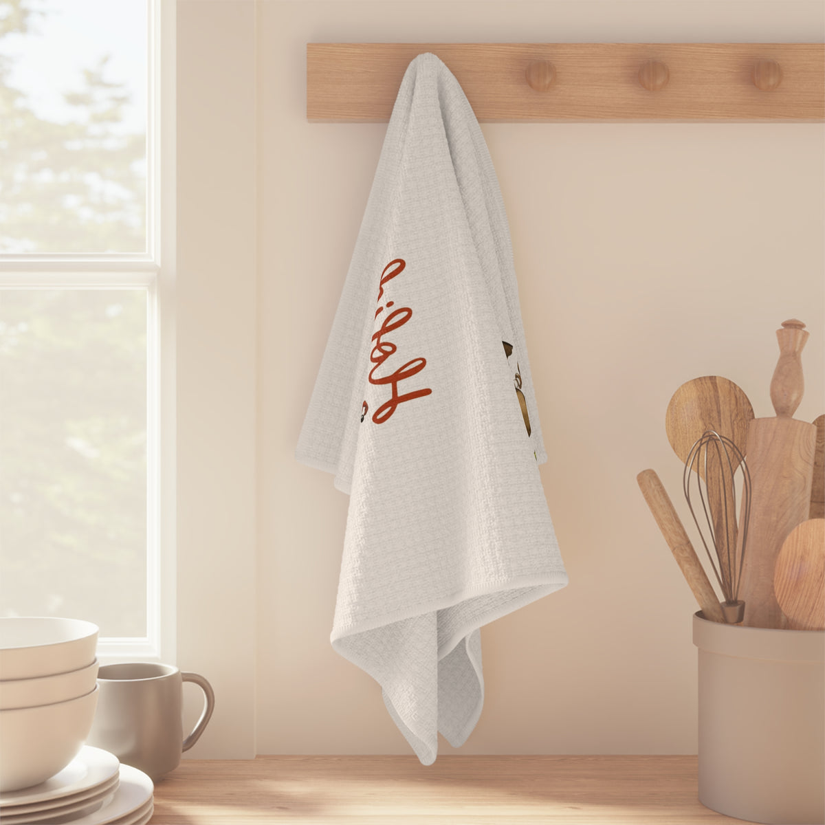 Holiday Baking Crew Tea Towel — Festive Santa Kitchen Dish Towel