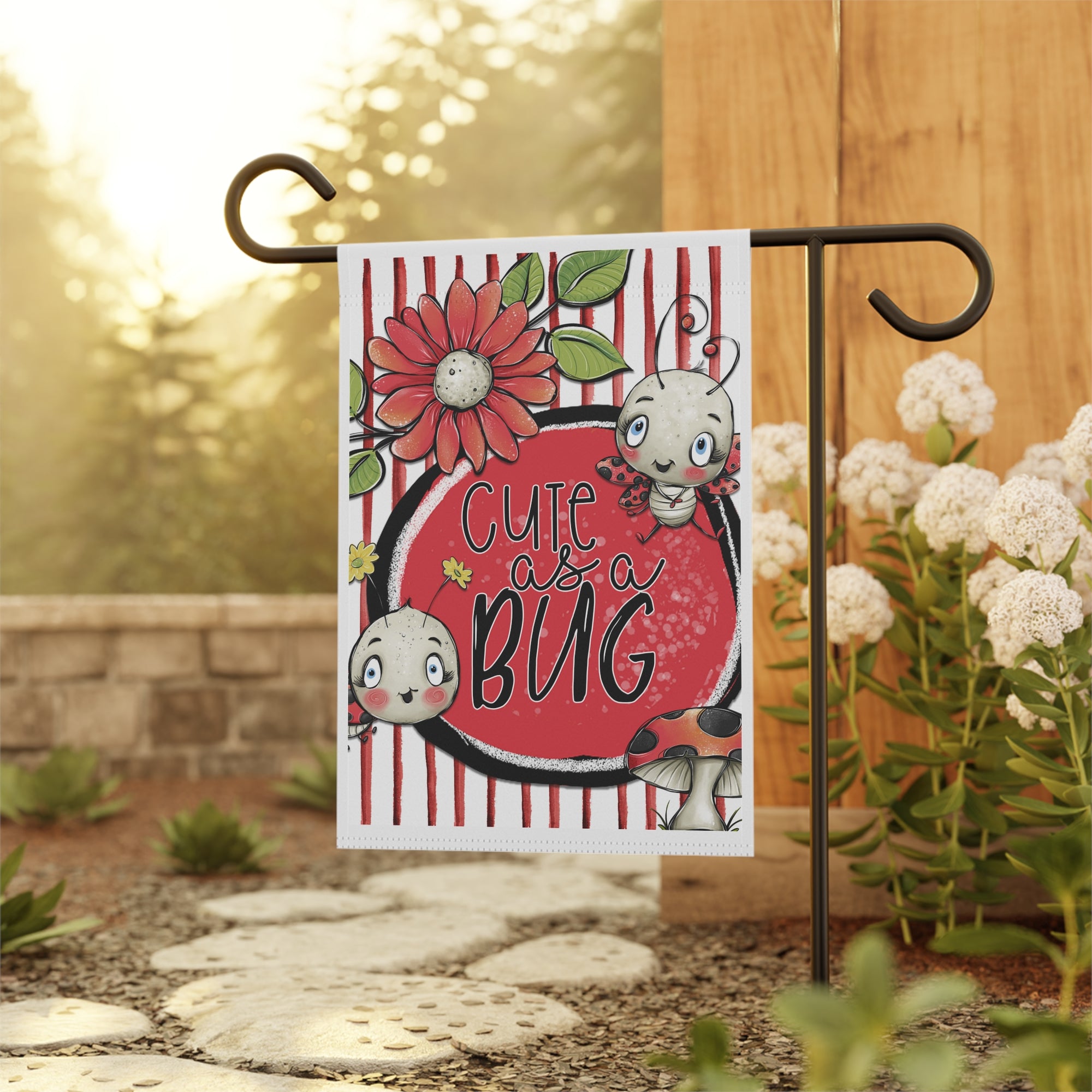 Cute as a Bug Flag 12x18 – Darling Floral Lady Bug Yard Decor