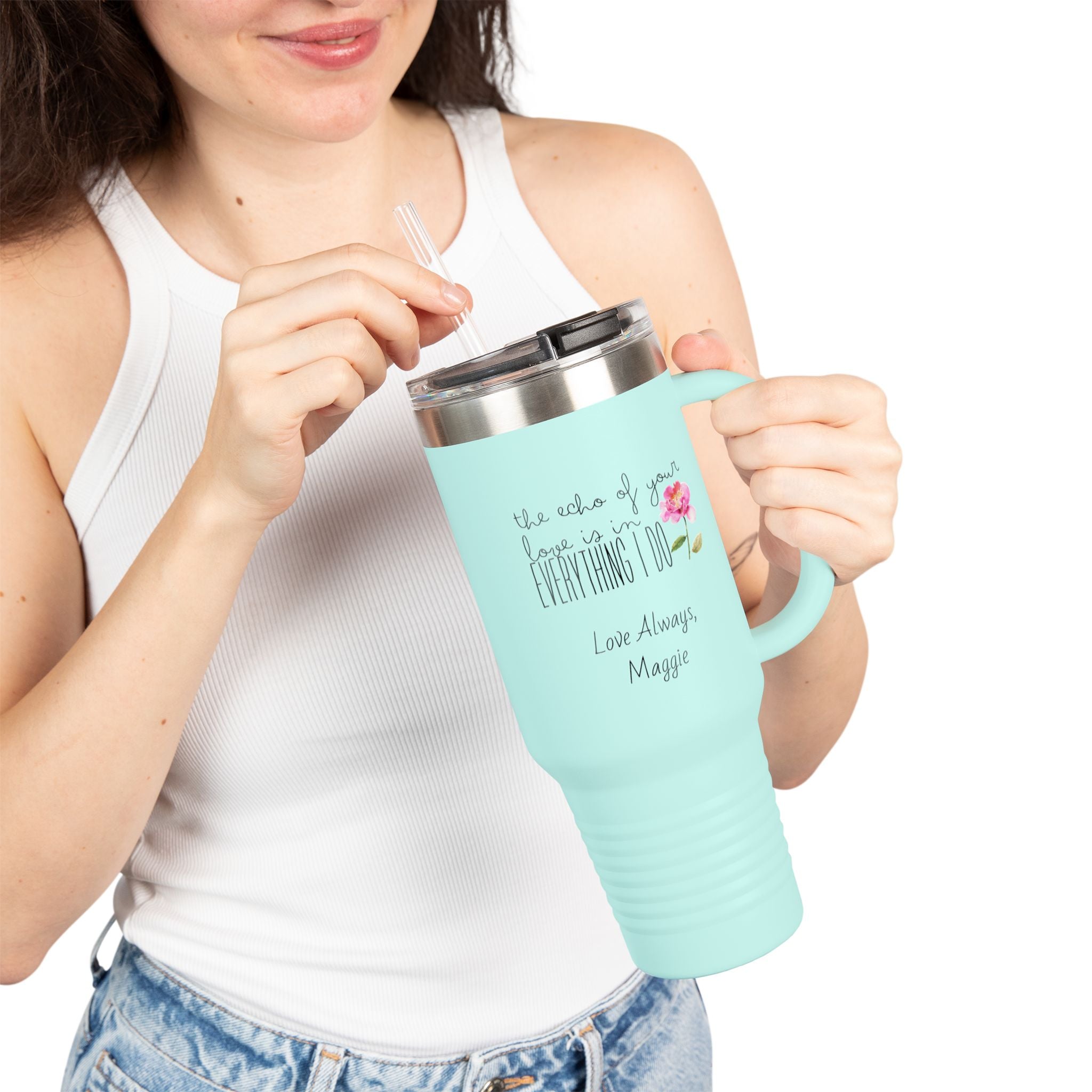 Personalized Mothers Day Tumbler Watercolor Floral 40oz Travel Mug Gift for Mom