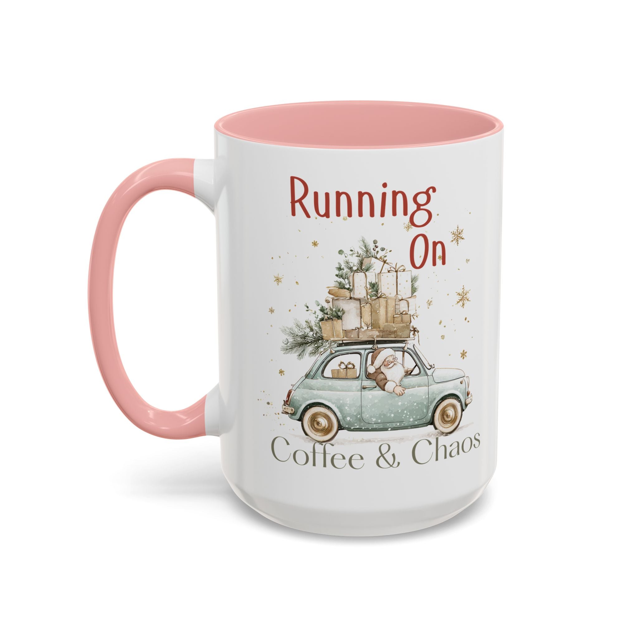 "Running On Coffee & Chaos" Vintage Christmas Holiday Vibe Mug