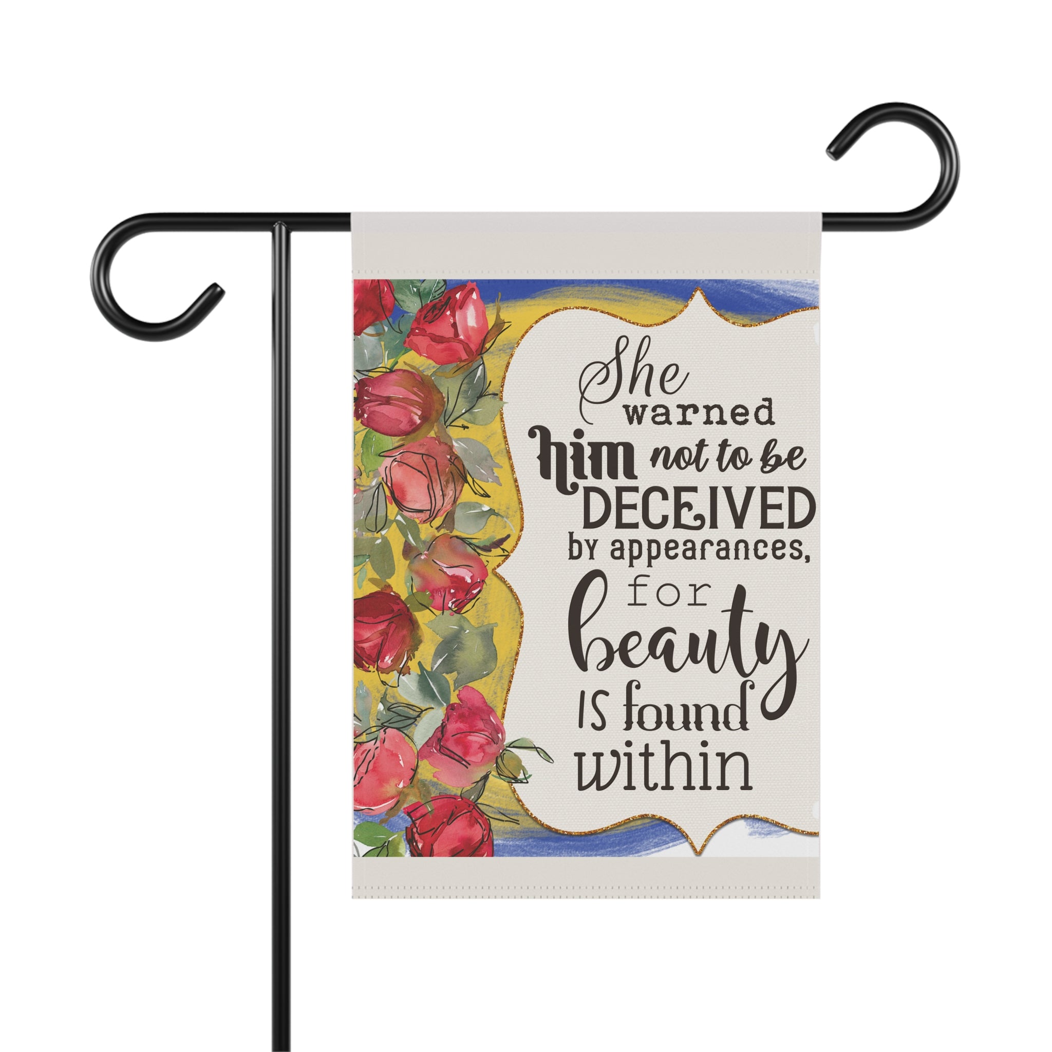 Beauty Is Within vintage rose floral garden flag with shabby chic charm
