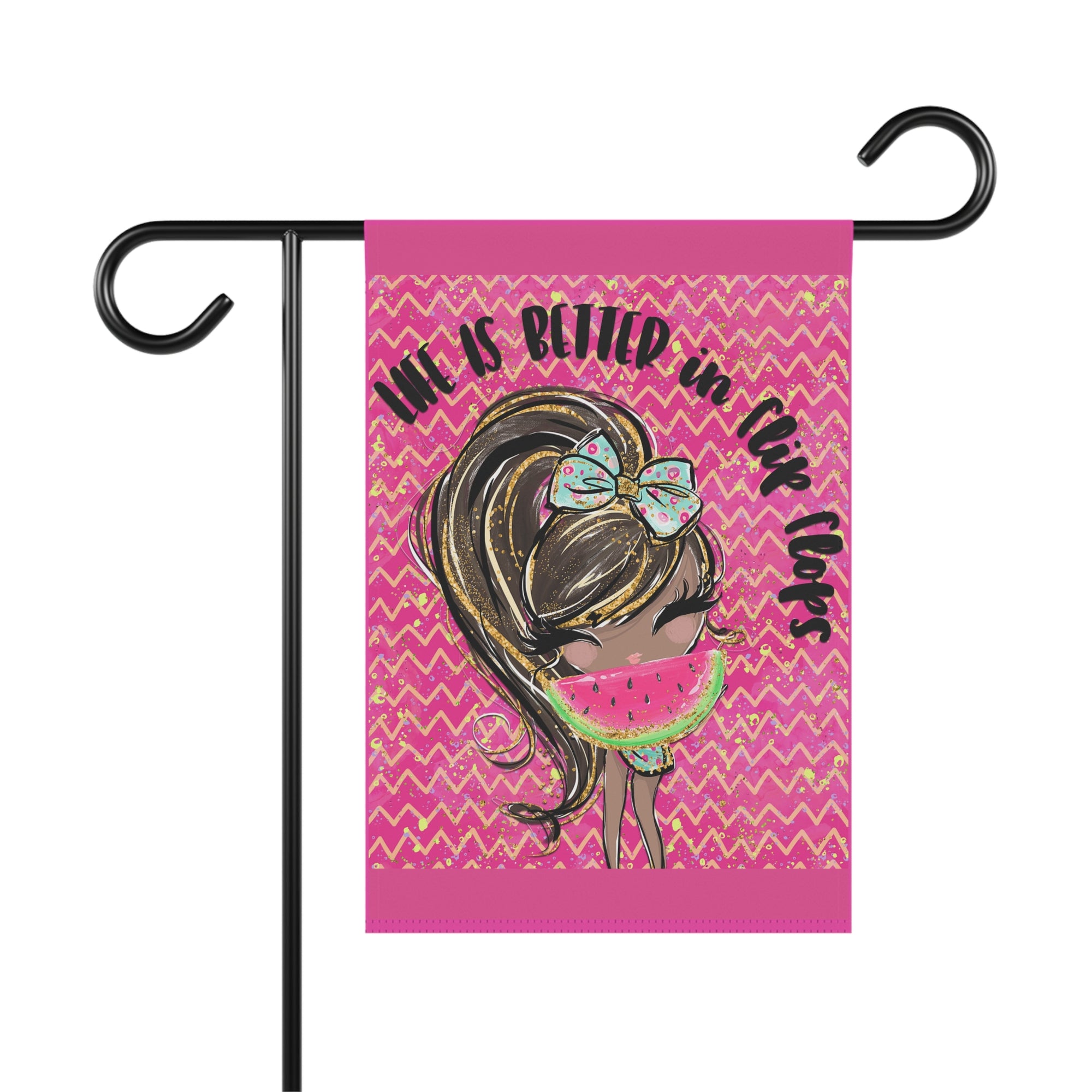 Life is Better in Flip Flops colorful summer garden flag with vacation-mode typography