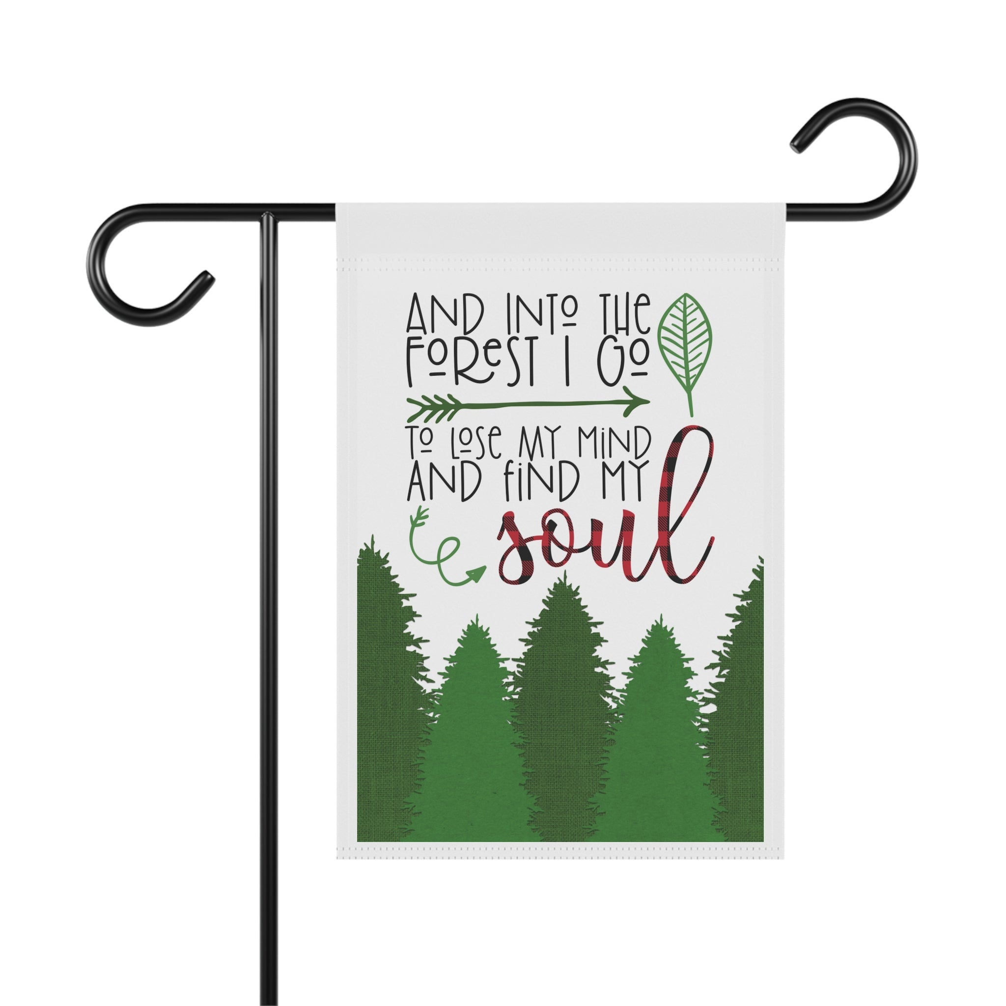 Into The Forest I Go Garden Flag 12x18 – Outdoor Adventure Plaid Yard Decor