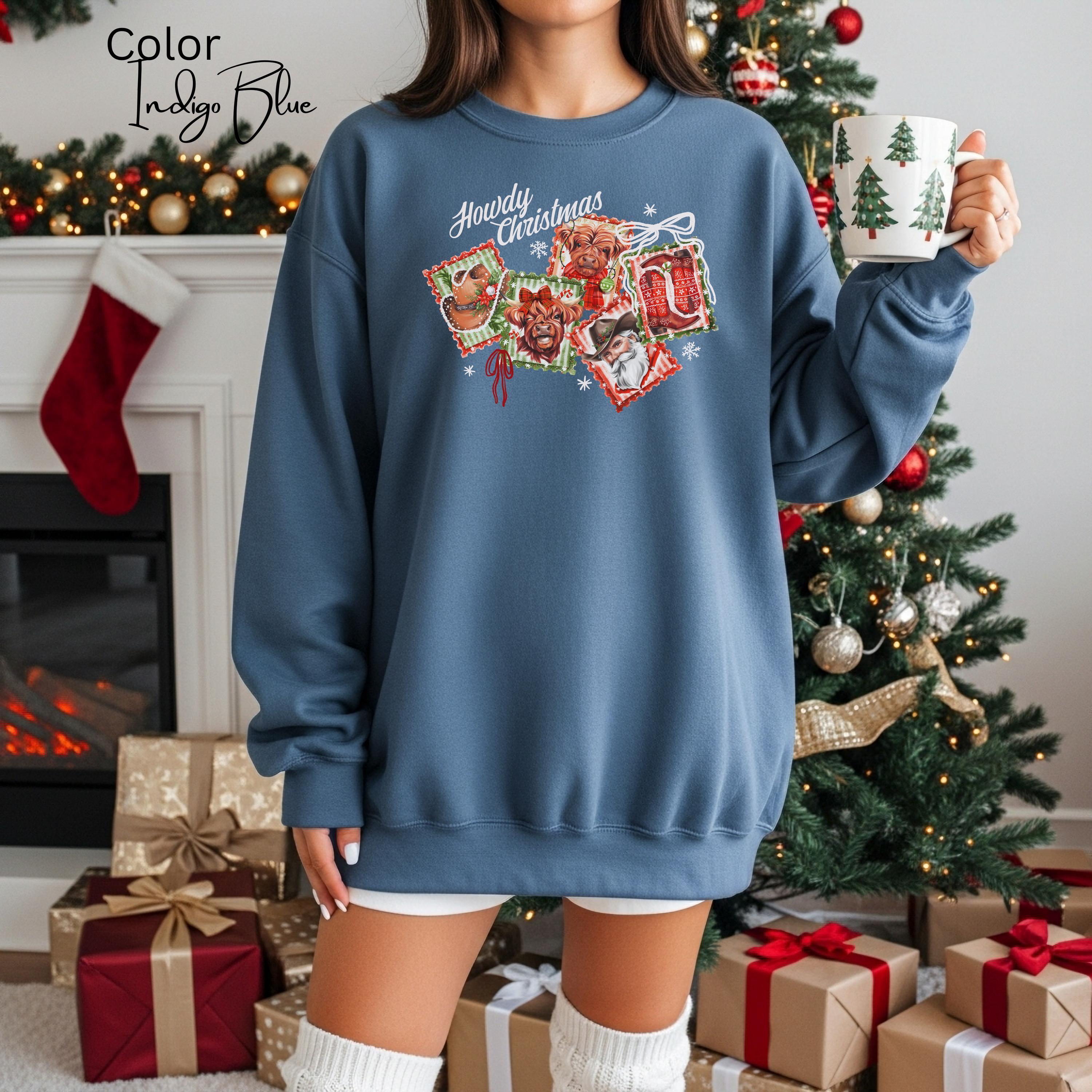 Christmas Western Highland Cow Country Santa Sweatshirt