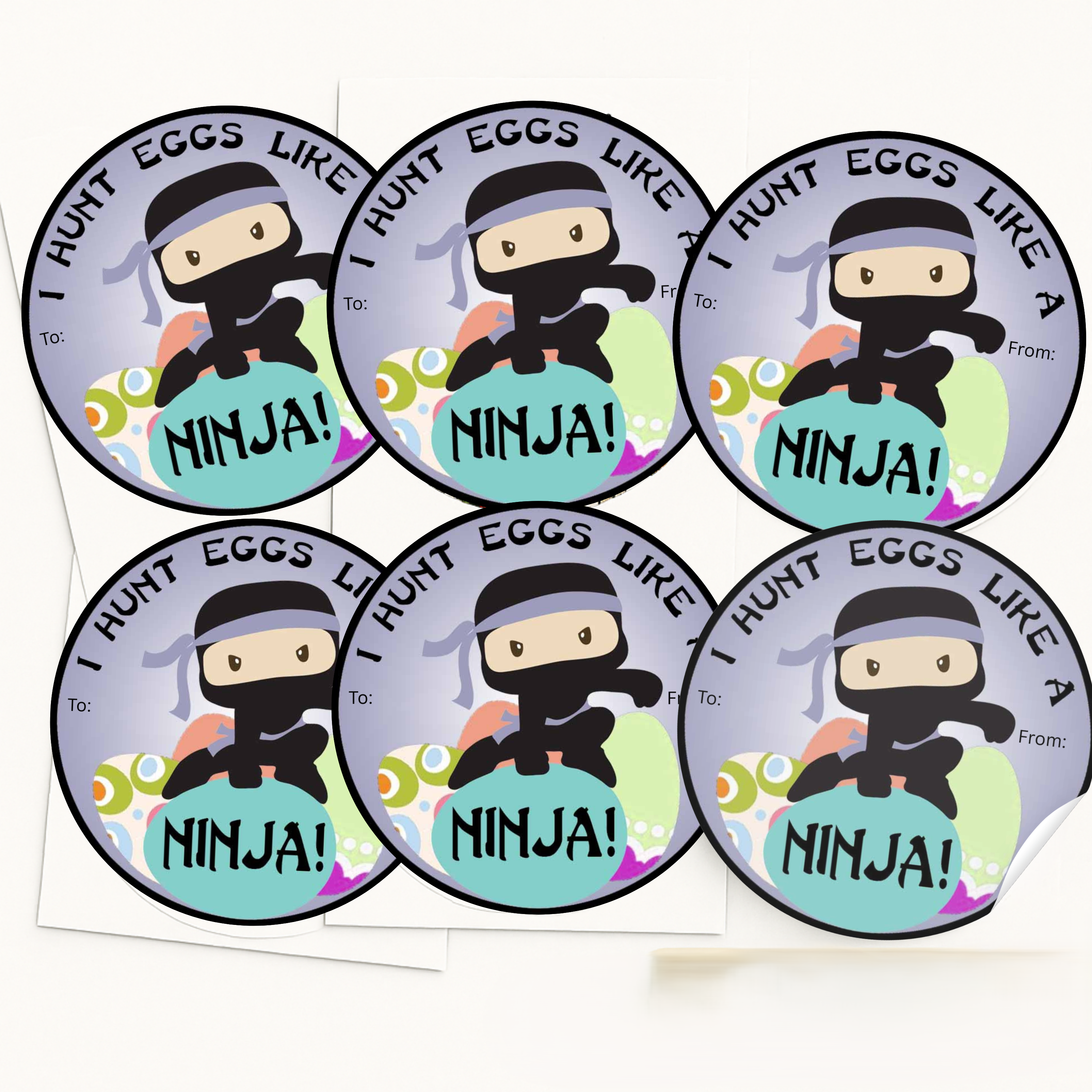 Fun Ninja Themed Easter Hunt Egg Sticker Labels - Digital Download