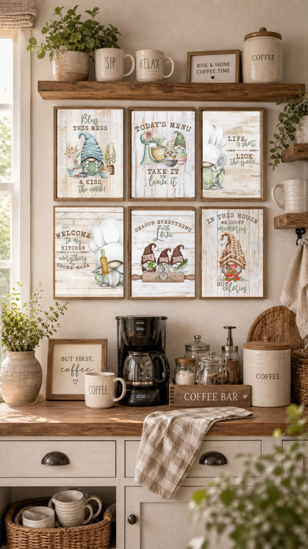Gnome Kitchen Wall Art Prints Set of 6 — Funny Farmhouse Kitchen Decor 8x10