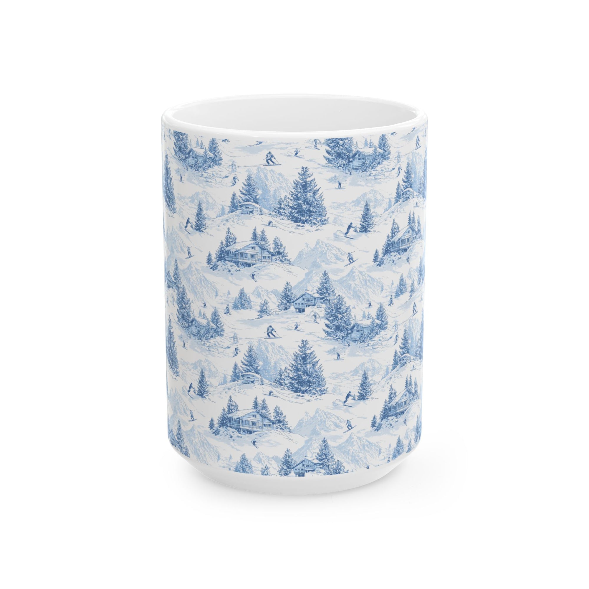 Winter Pines Ceramic Mug — Blue Snowy Ski Mountain Forest Coffee Cup (11oz, 15oz)