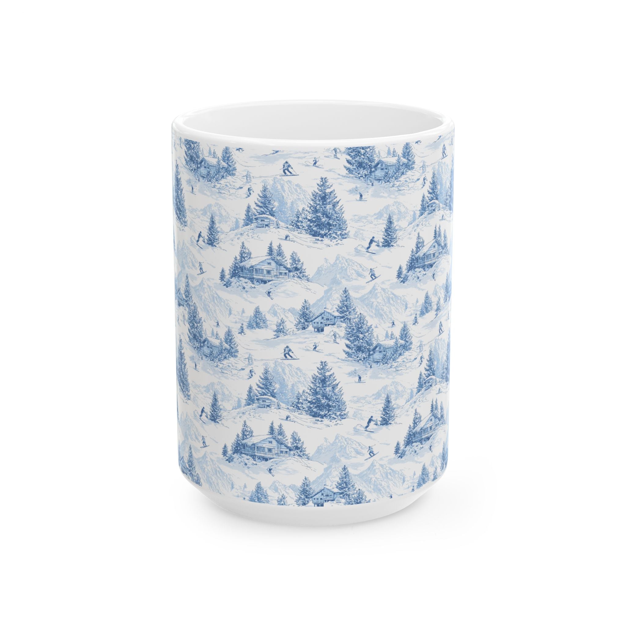 Winter Pines Ceramic Mug — Blue Snowy Ski Mountain Forest Coffee Cup (11oz, 15oz)