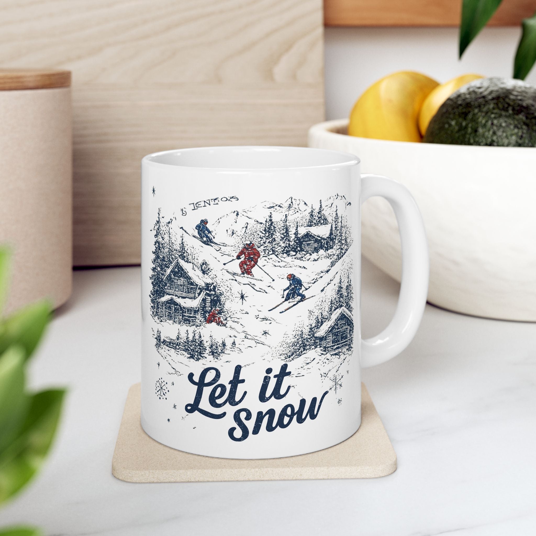 Winter Cabin Hand Drawn Mug – Cozy Snowy Lodge Scenic Coffee Cup