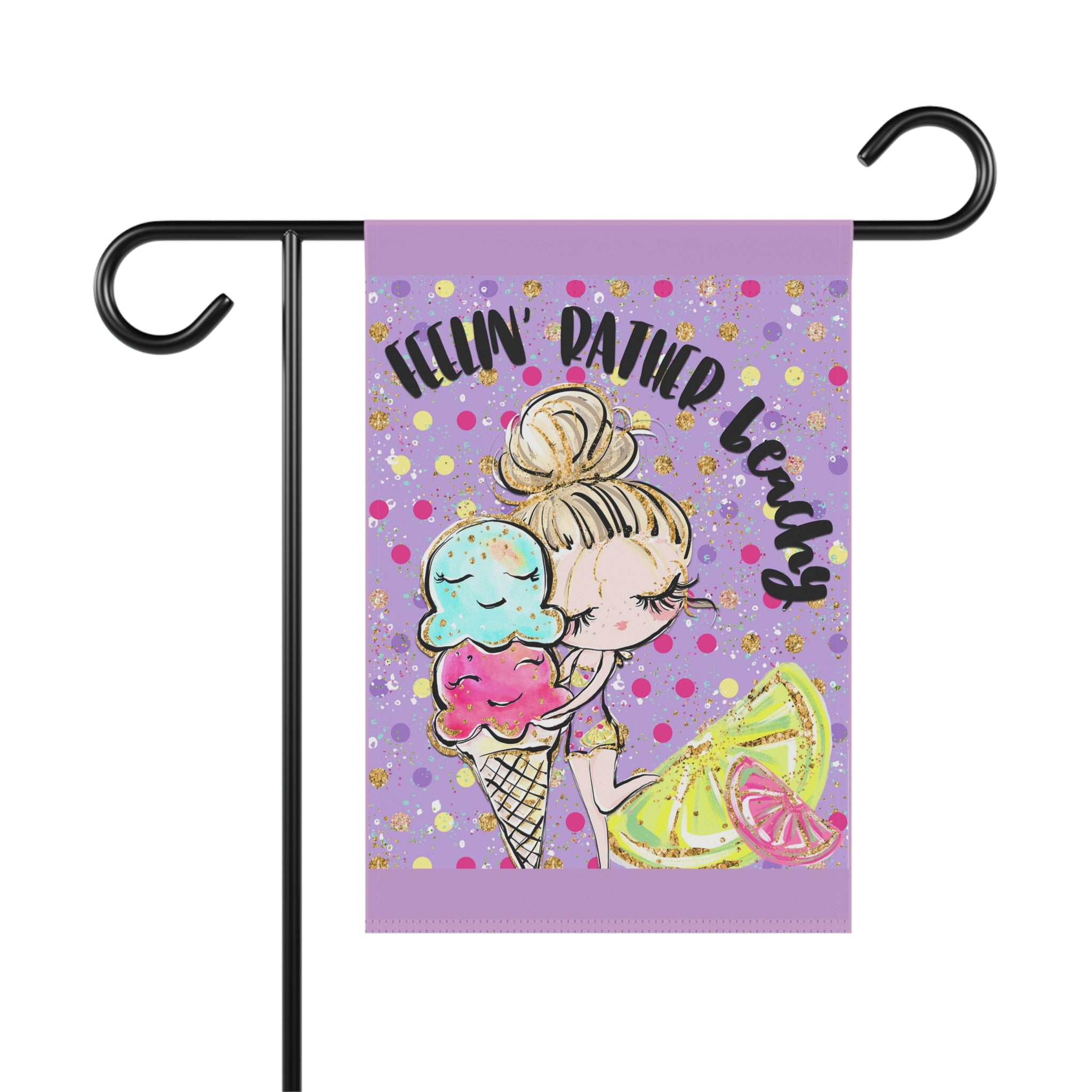 Feelin' Rather Beachy sparkle garden flag with sassy summer typography