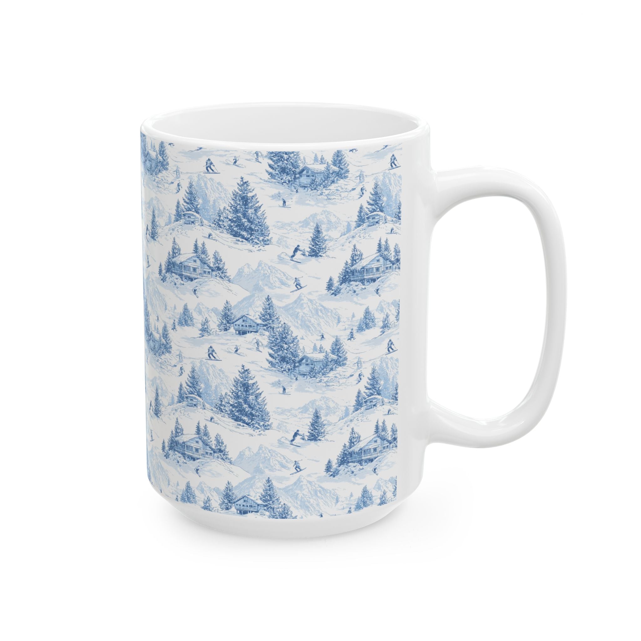 Winter Pines Ceramic Mug — Blue Snowy Ski Mountain Forest Coffee Cup (11oz, 15oz)