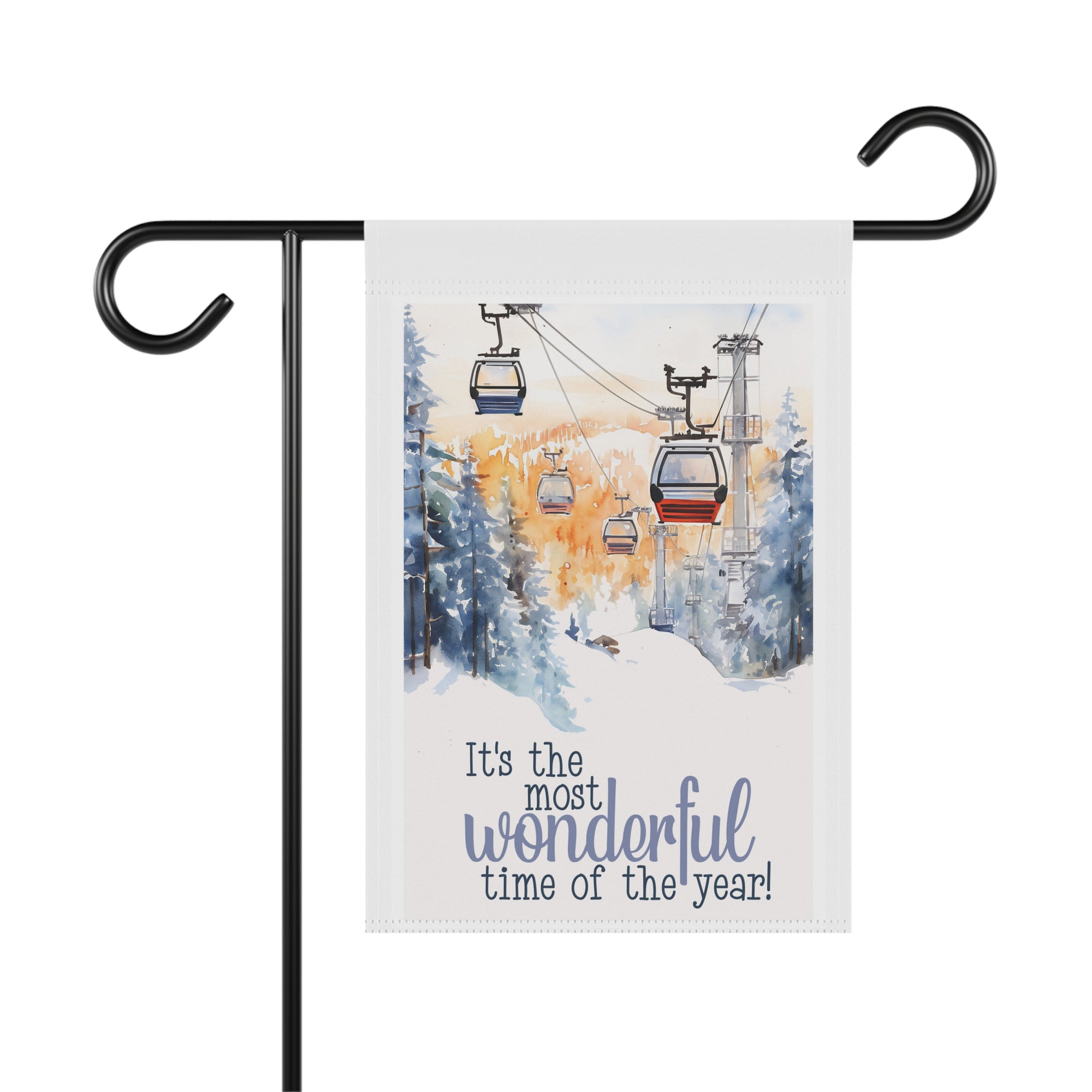 Most Wonderful Time of Year ski and snowboard Christmas winter sports garden flag, 12x18 yard decor
