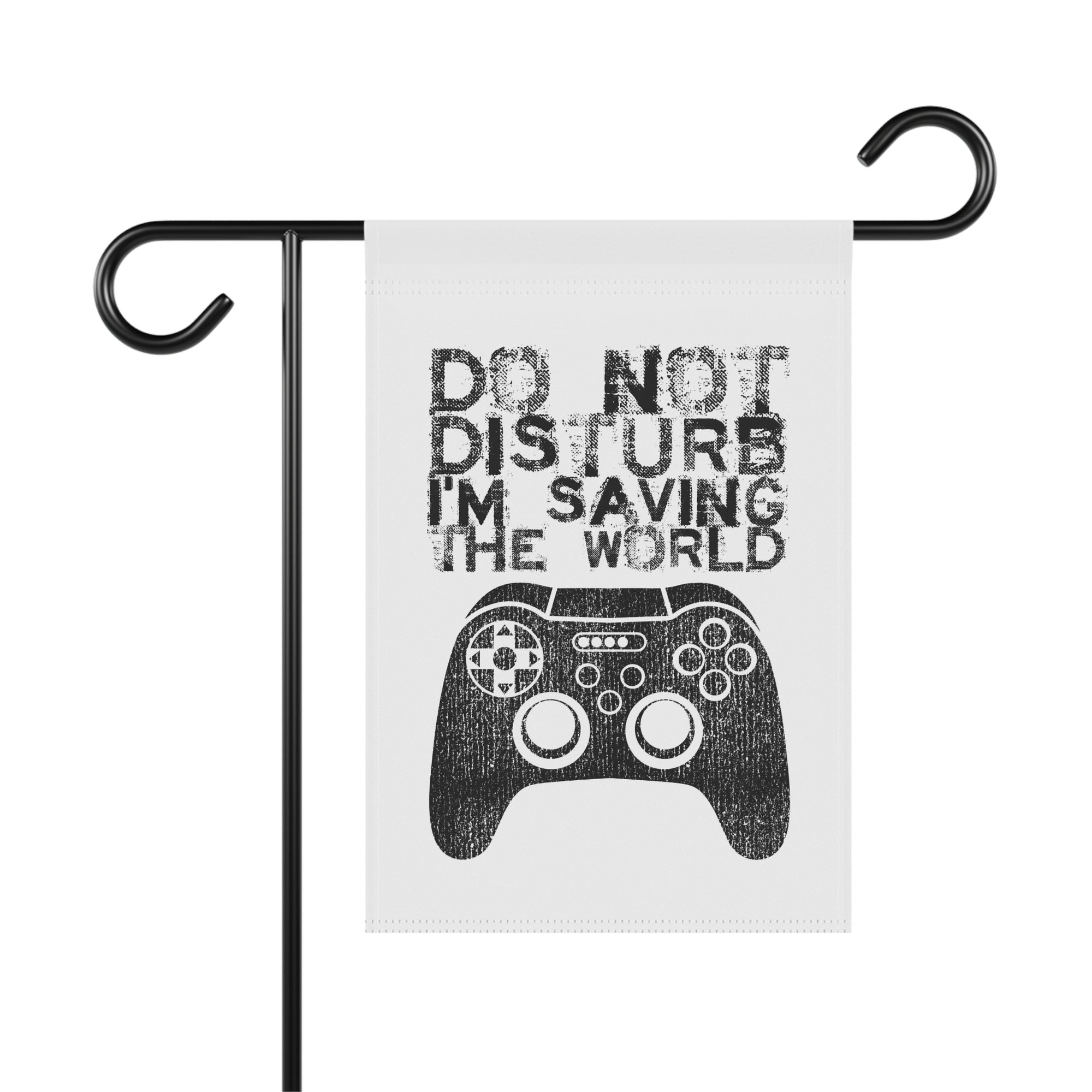Do Not Disturb I'm Saving The World funny gamer garden flag with retro controller design